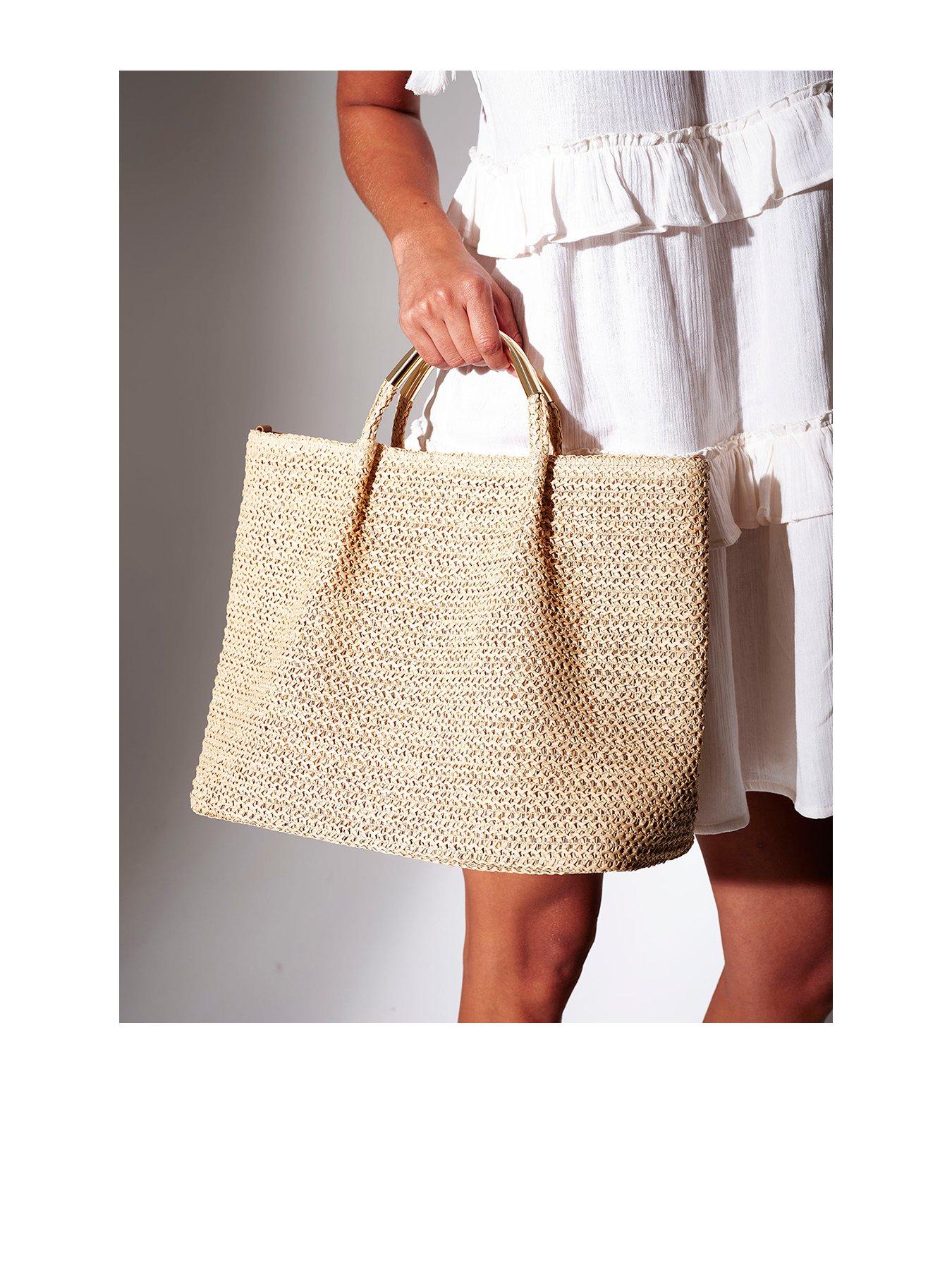 Image 1 of 4 of South Beach South Beach Straw Metal Handle Tote Bag - Beige