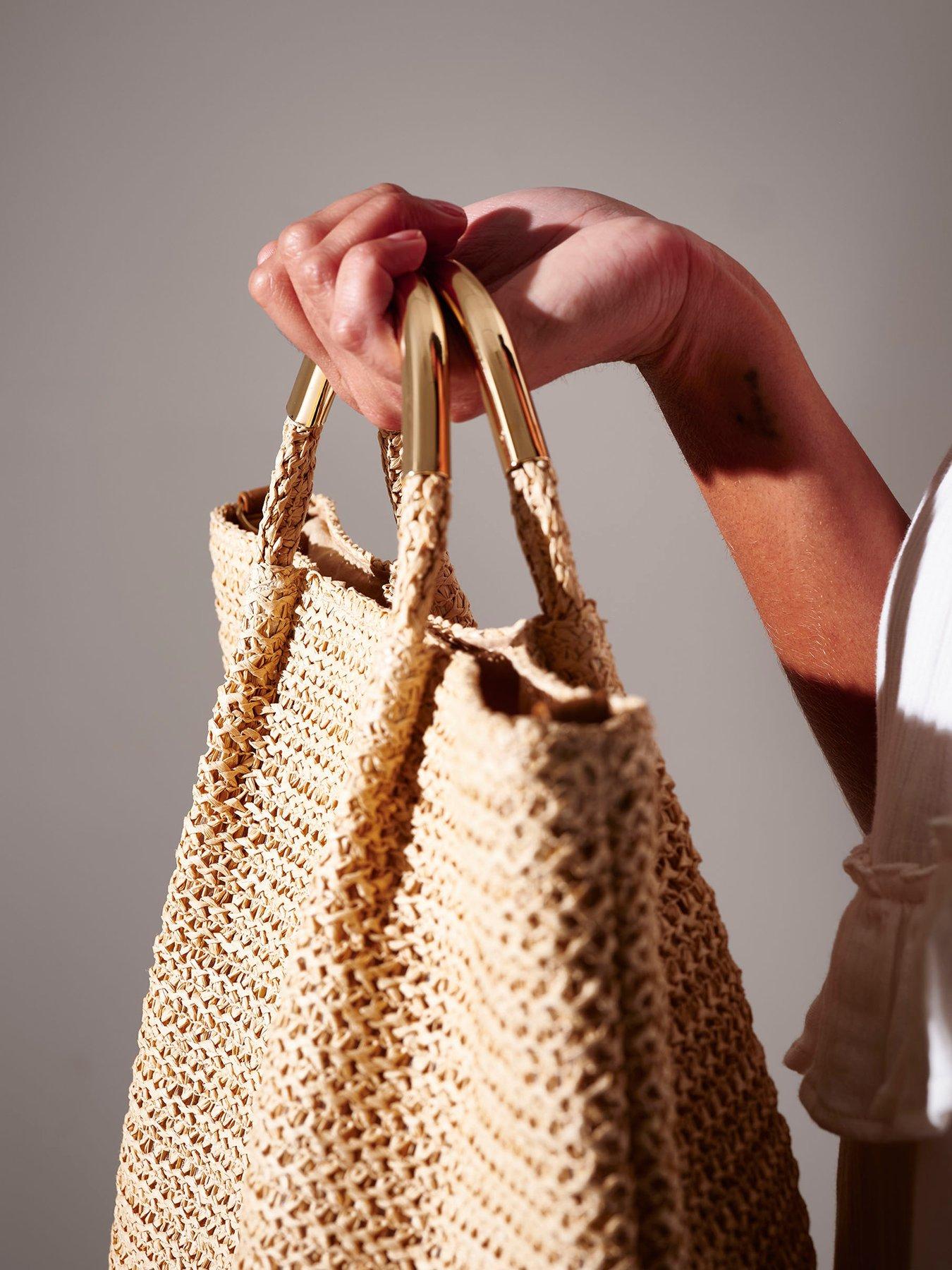 Image 4 of 4 of South Beach South Beach Straw Metal Handle Tote Bag - Beige