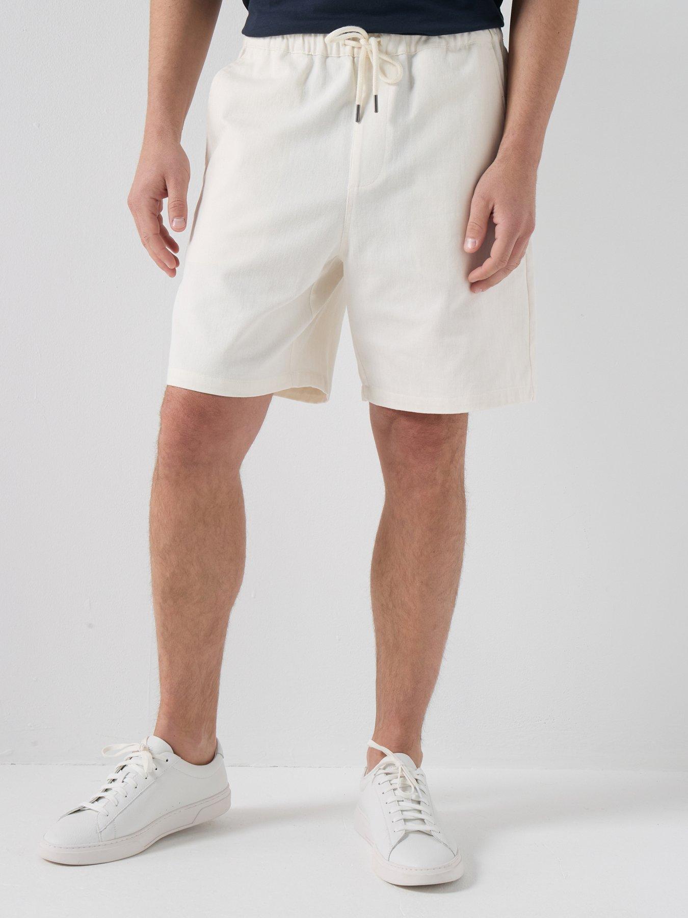 Farah Farah F Tab Swinton Loose Fit Herringbone Drawstring Shorts - Cream