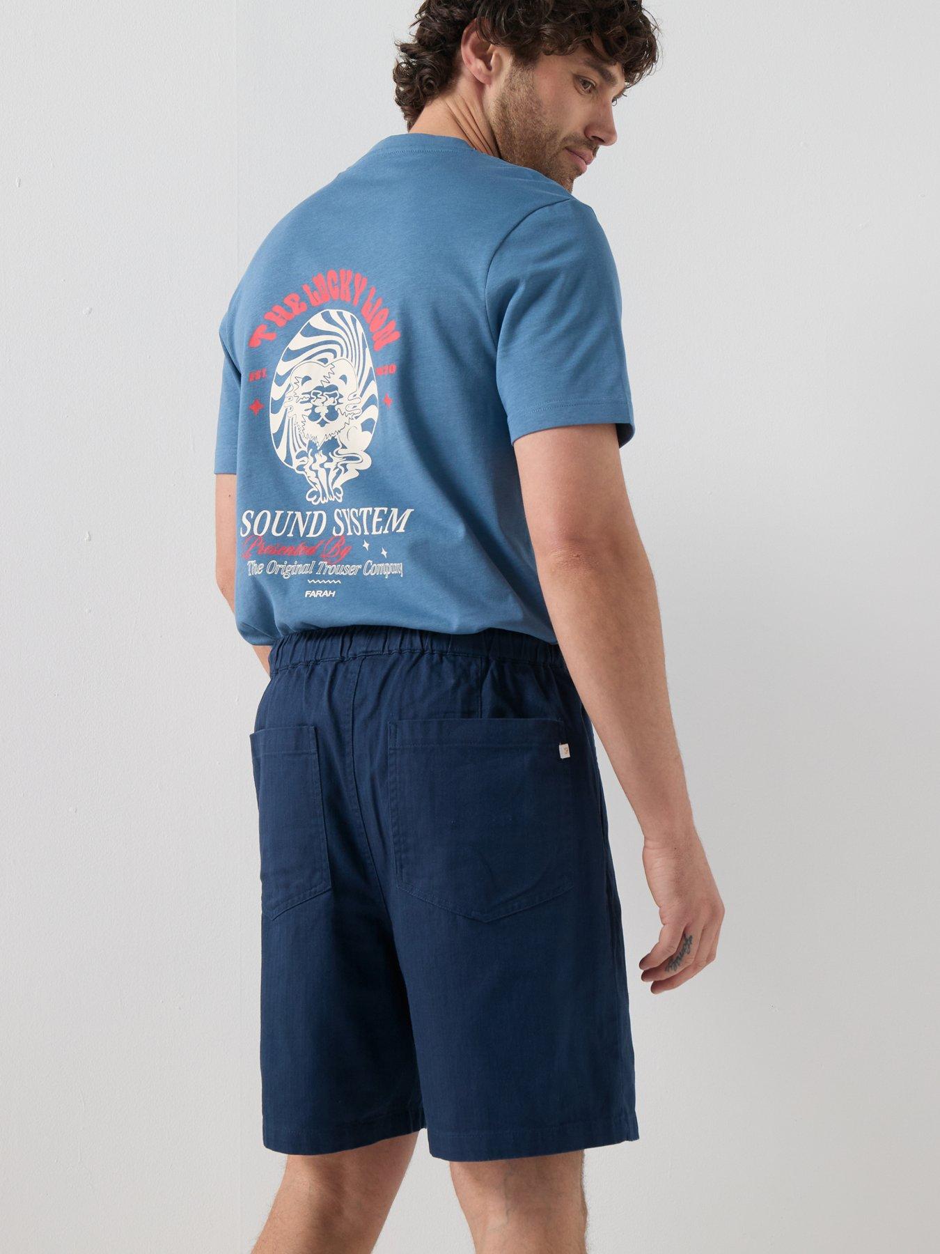 Image 4 of 4 of Farah Swinton Loose Fit Herringbone Drawstring Shorts - Navy