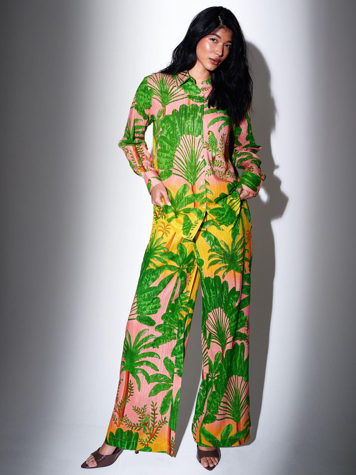 South Beach Metallic Stripe Printed Wide Leg Trousers