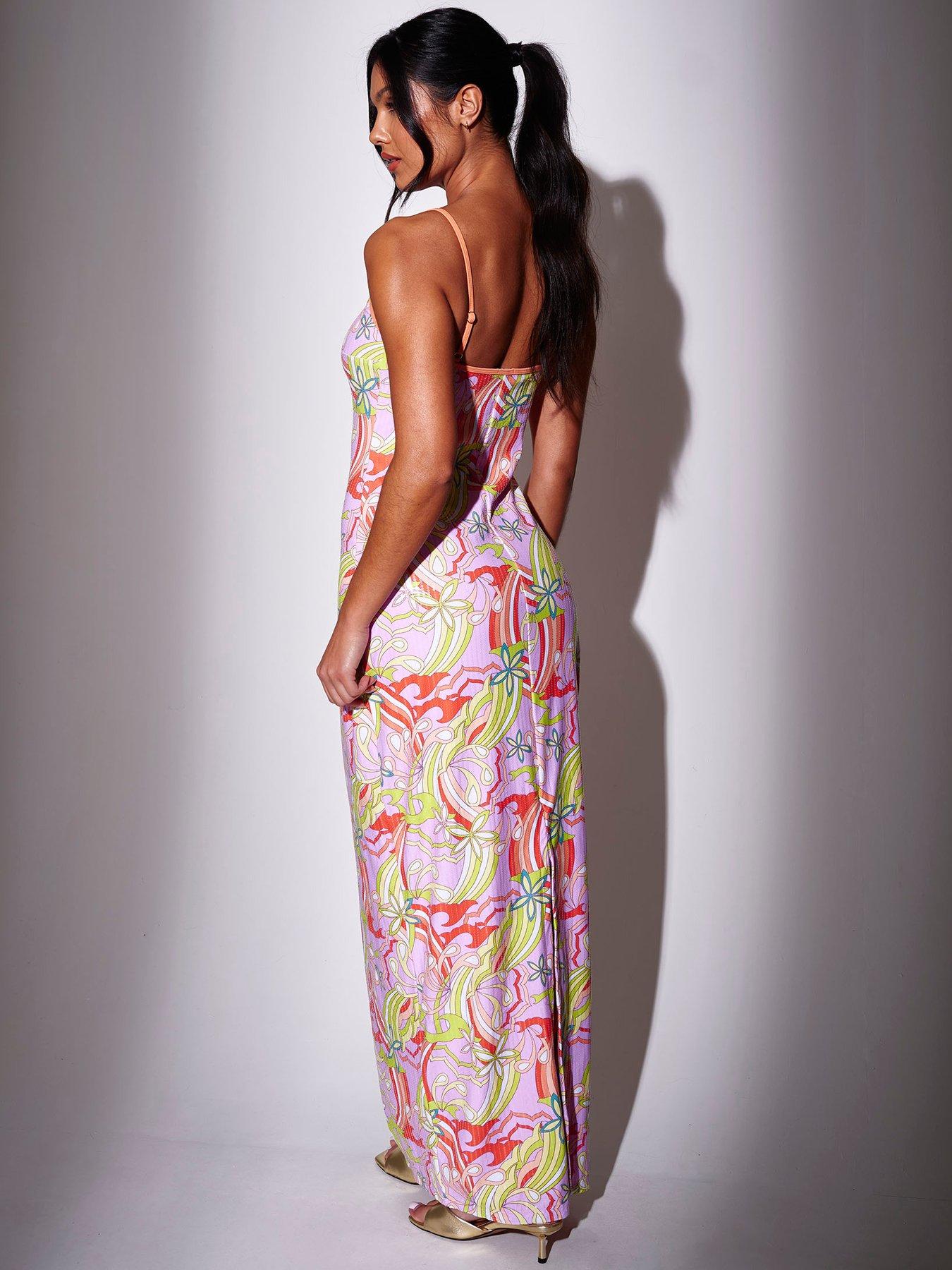 Image 3 of 5 of South Beach Retro Printed Sequin Maxi Dress - Multi