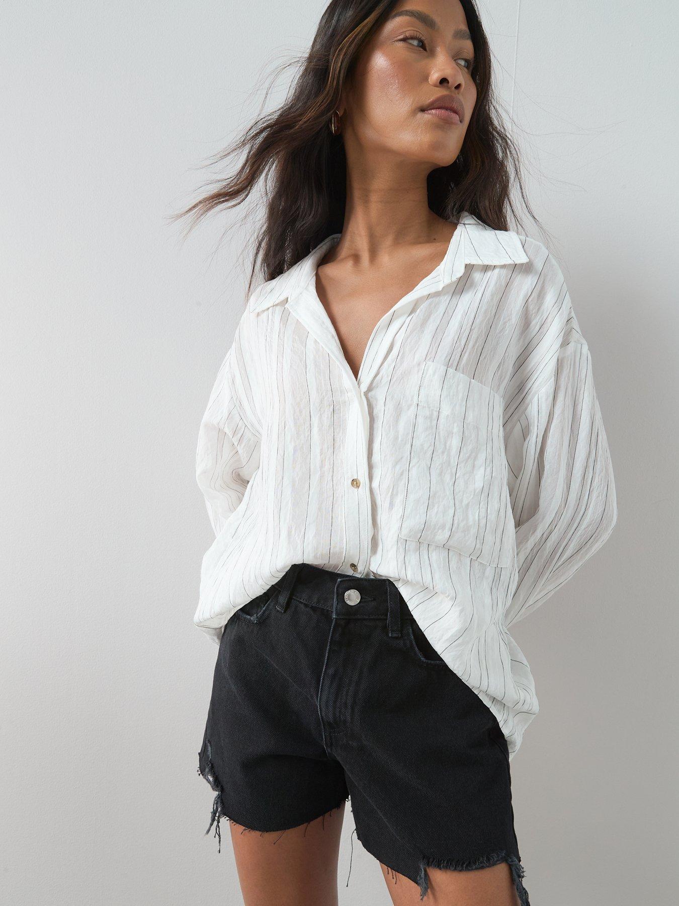 Image 4 of 6 of The Very Collection Destroyed Hem Denim Shorts - Black