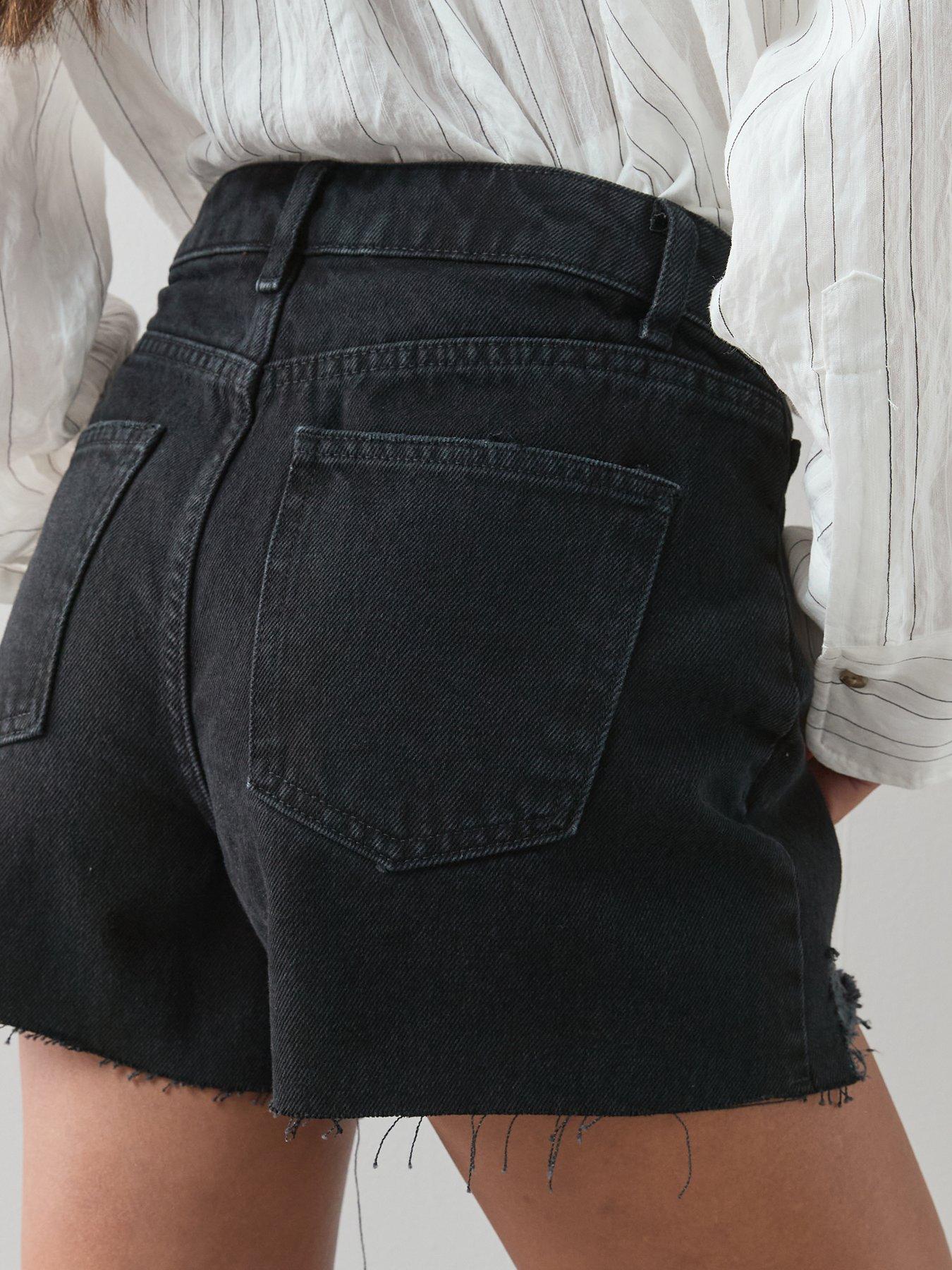 Image 6 of 6 of The Very Collection Destroyed Hem Denim Shorts - Black