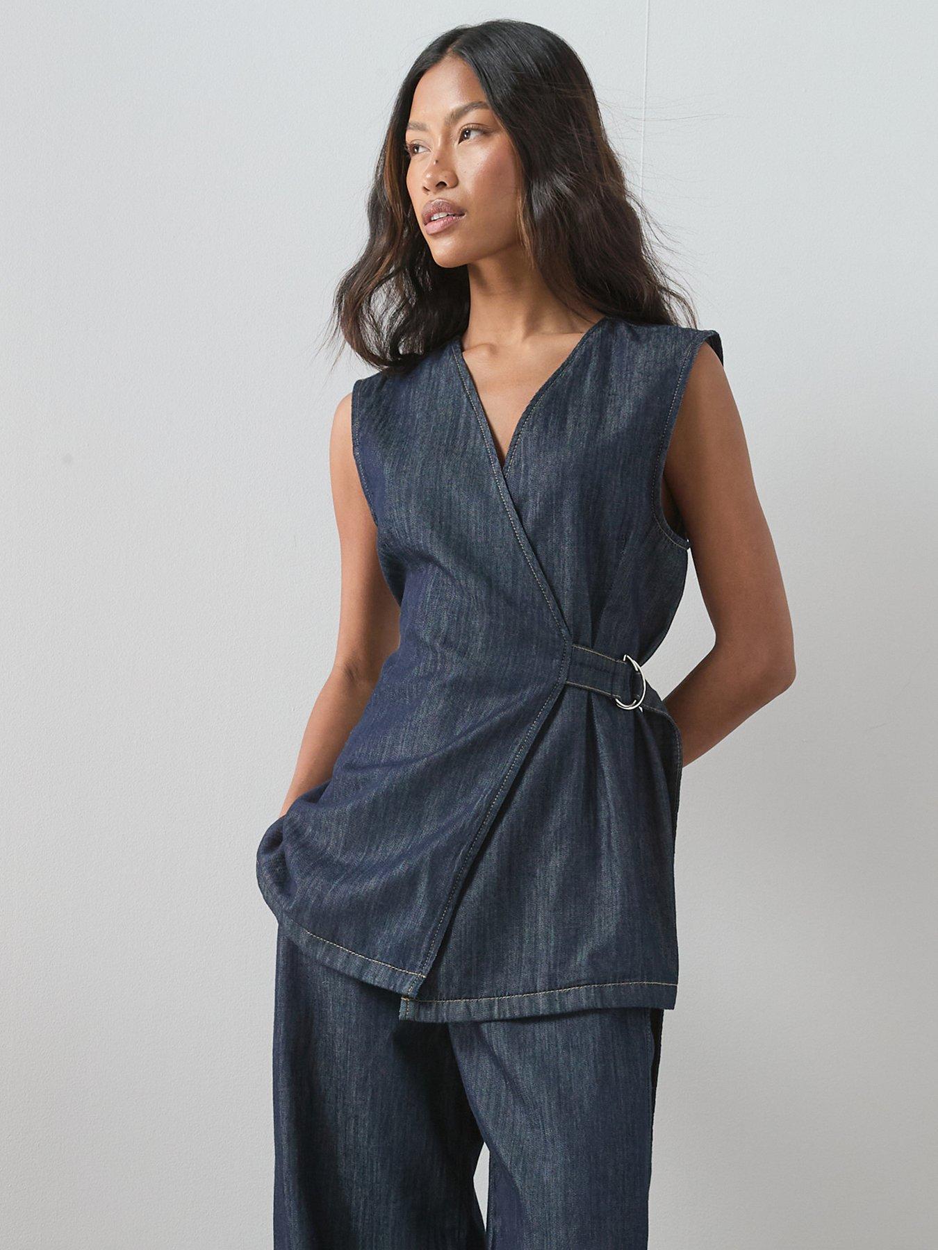 The Very Collection Wrap Denim Tunic Top - Dark Wash