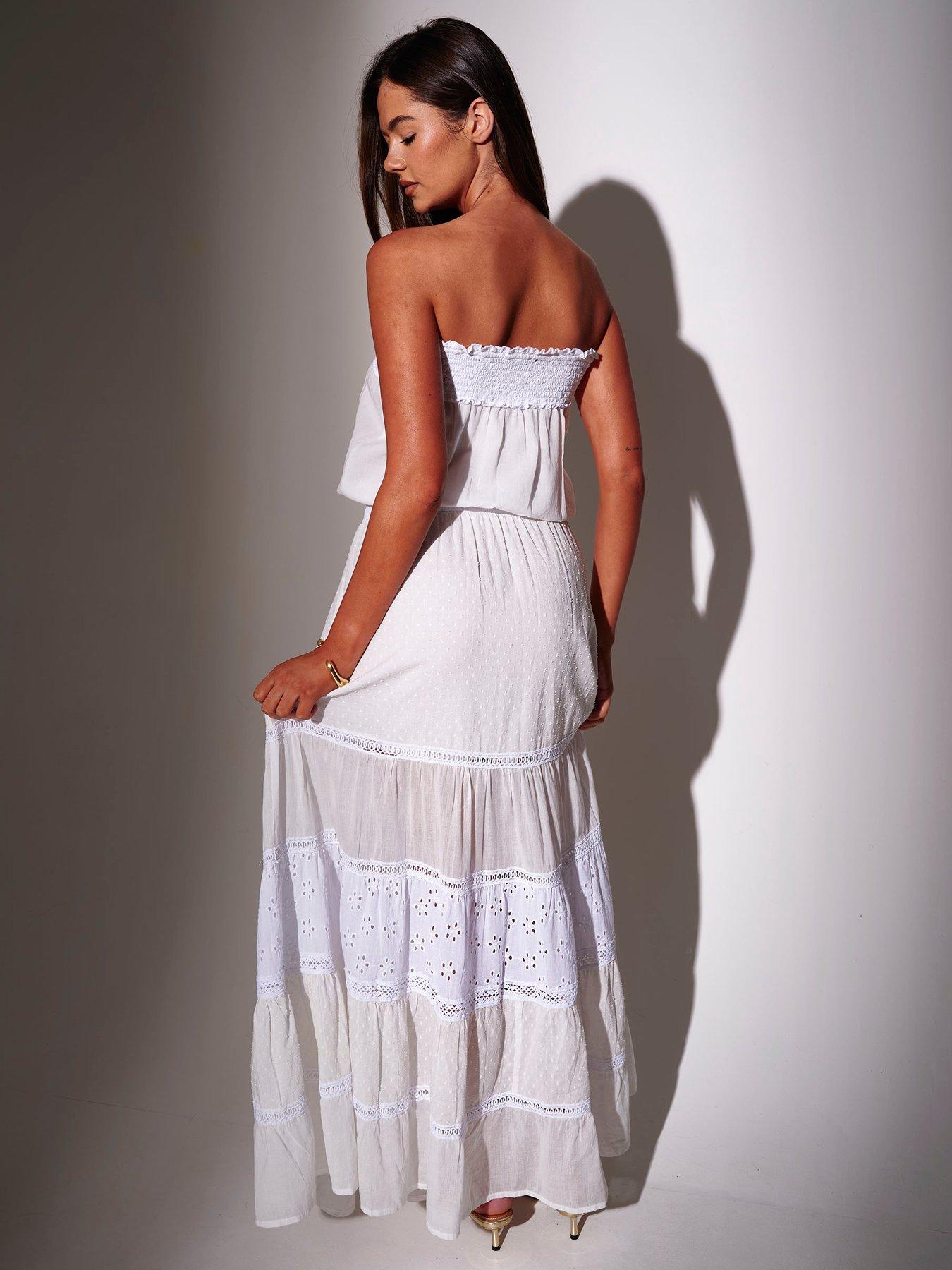 bandeau beach dress uk South Broderie Detail Maxi - White Size:US 9.5 / EU 40.5 Merlette | Women's Midi royal