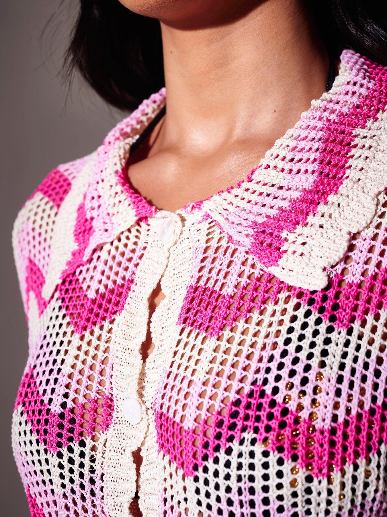 Image 3 of 4 of South Beach South Beach Knitted Chevron Short Sleeve Shirt - Pink