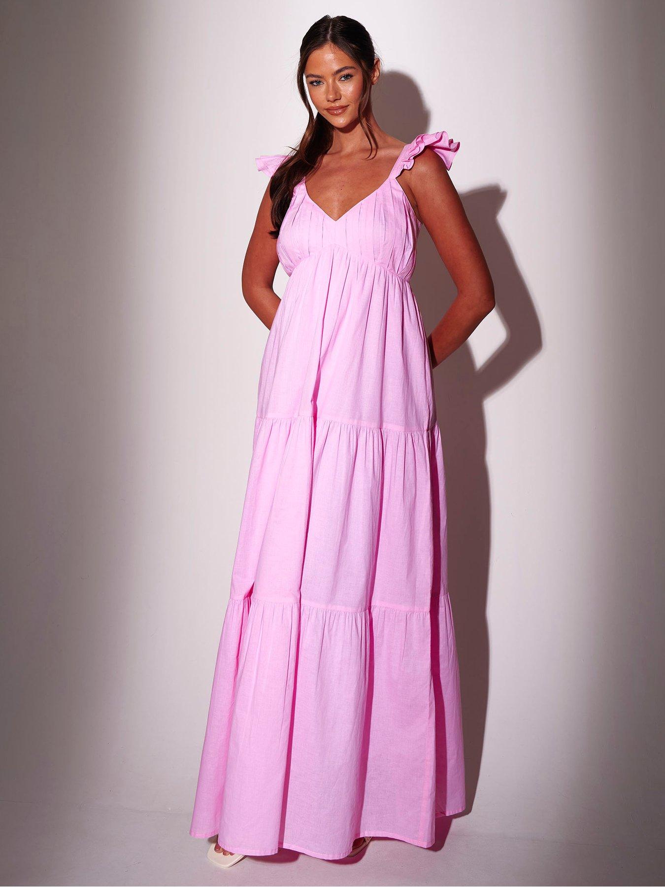 South Beach South Beach Frill Sleeve Tiered Maxi Dress - Pink