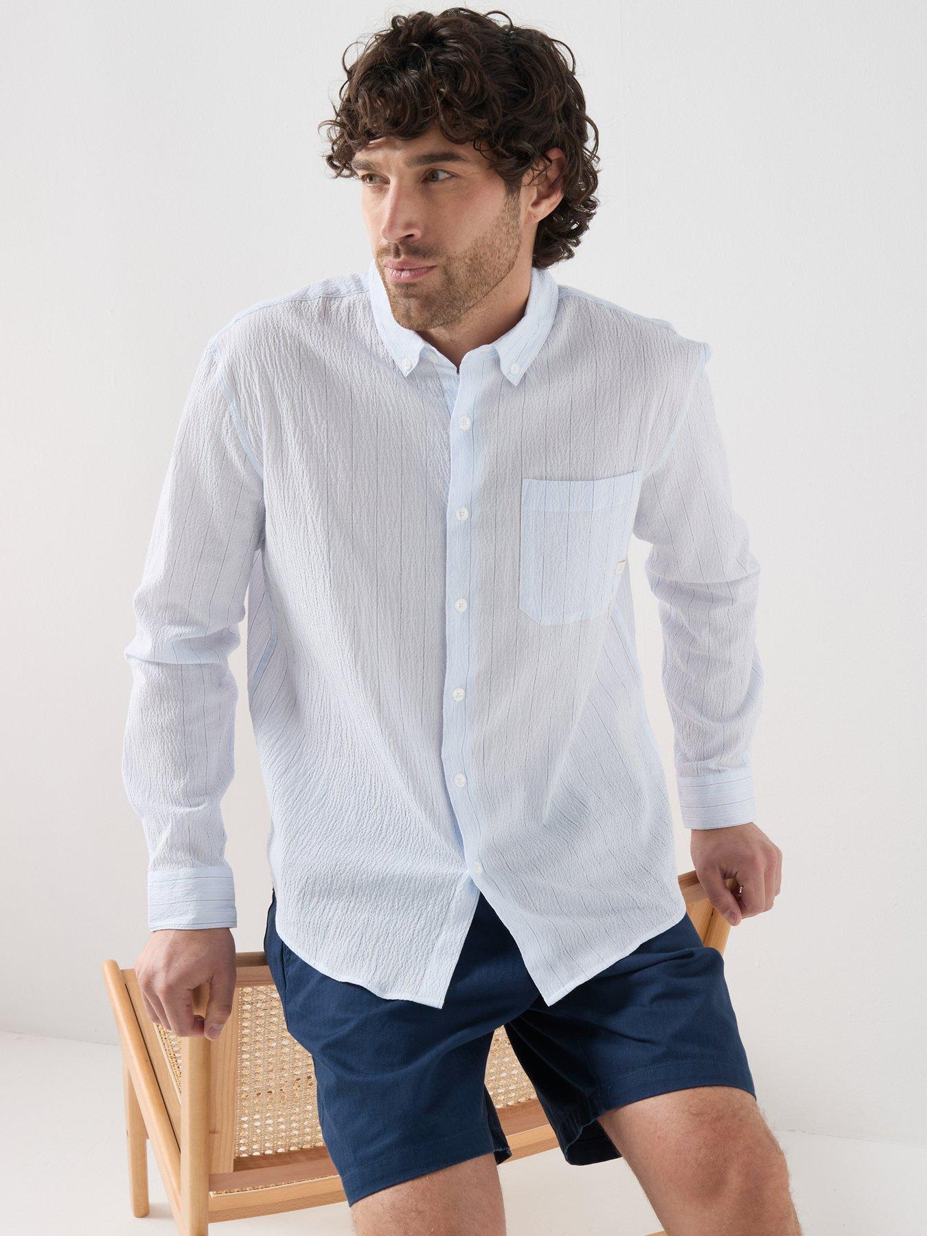 Farah Stanford Box Fit Poplin Striped Shirt - Light Blue