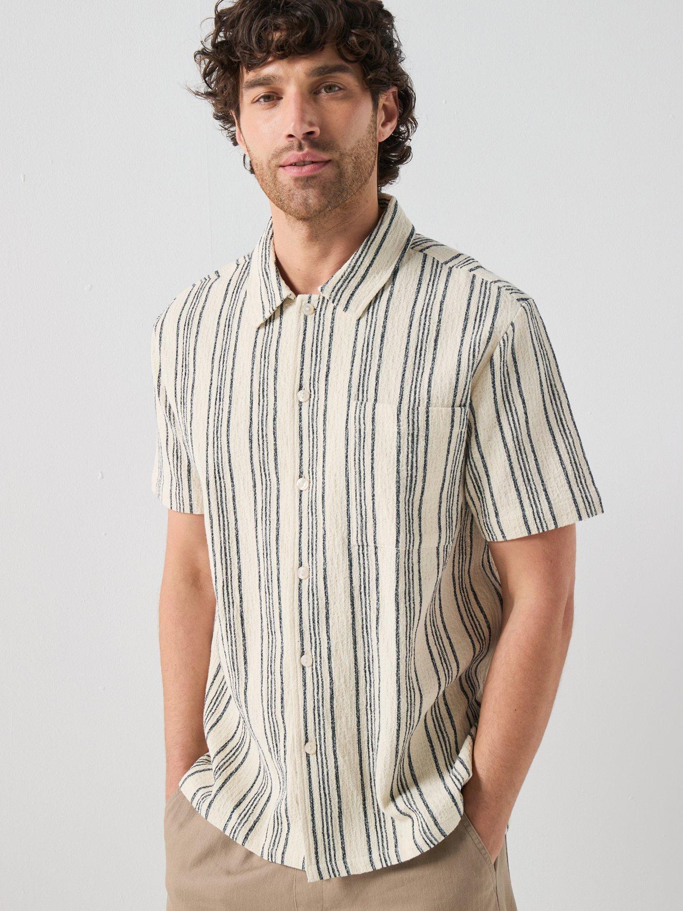Farah Farah F Tab Simon Shortsleeve Stripe Relaxed Fit Textured Stripe Shirt - Cream