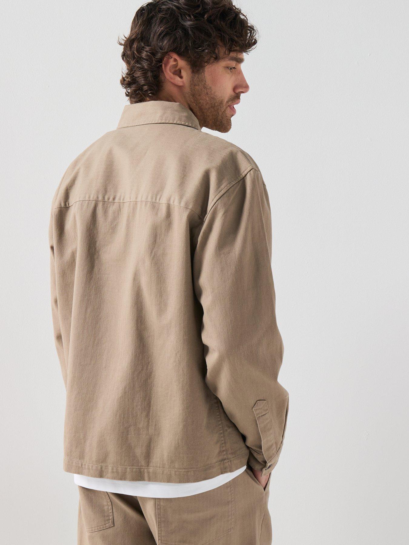 Image 2 of 6 of Farah Farah F Tab Marshall Box Fit Herringbone Overshirt - Beige