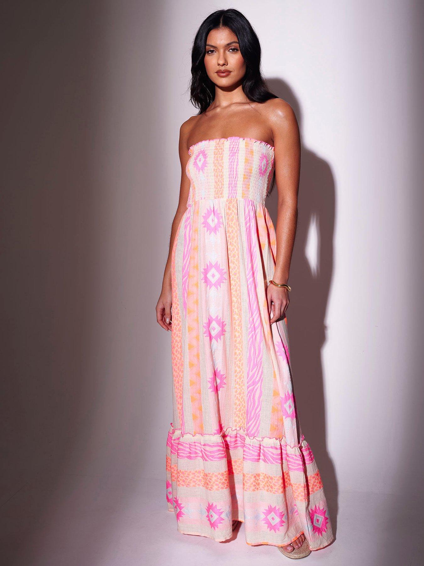 South Beach Smocked Bandeau Tiered Maxi Dress - Multi | Very