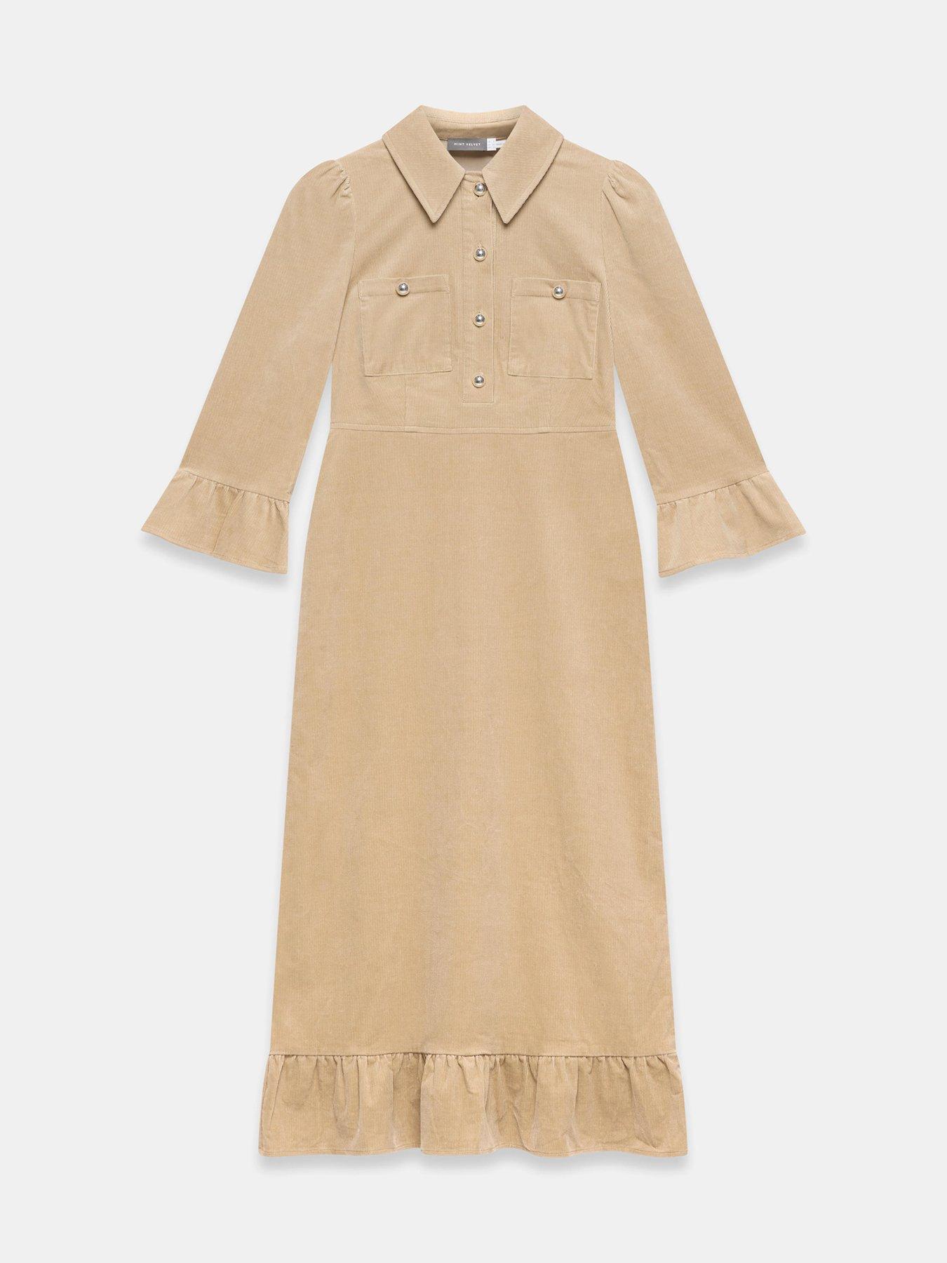 Image 5 of 6 of Mint Velvet Cord Shirt Midi Dress - Stone