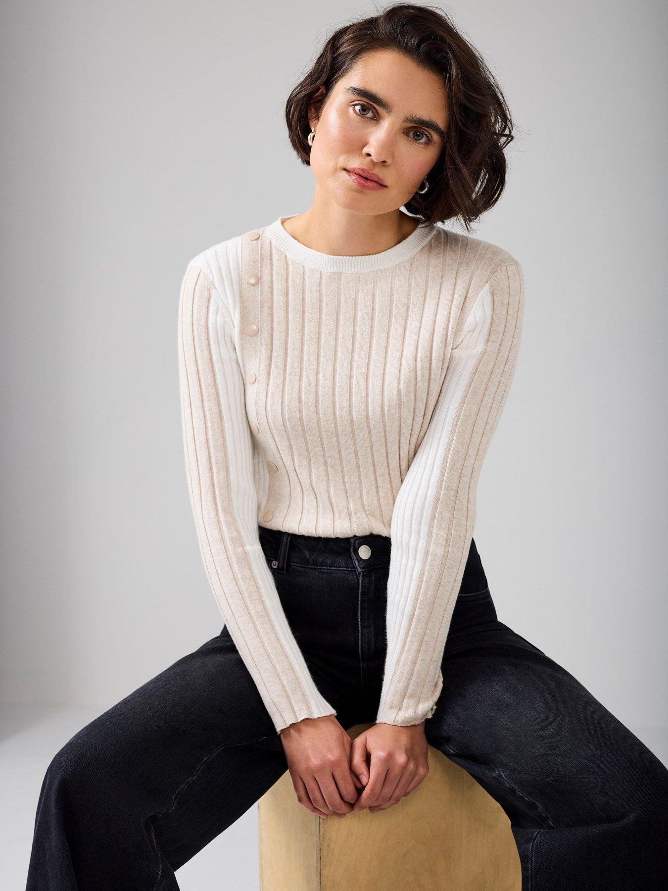 Image 1 of 6 of Mint Velvet Colour Block Knit Top - Cream