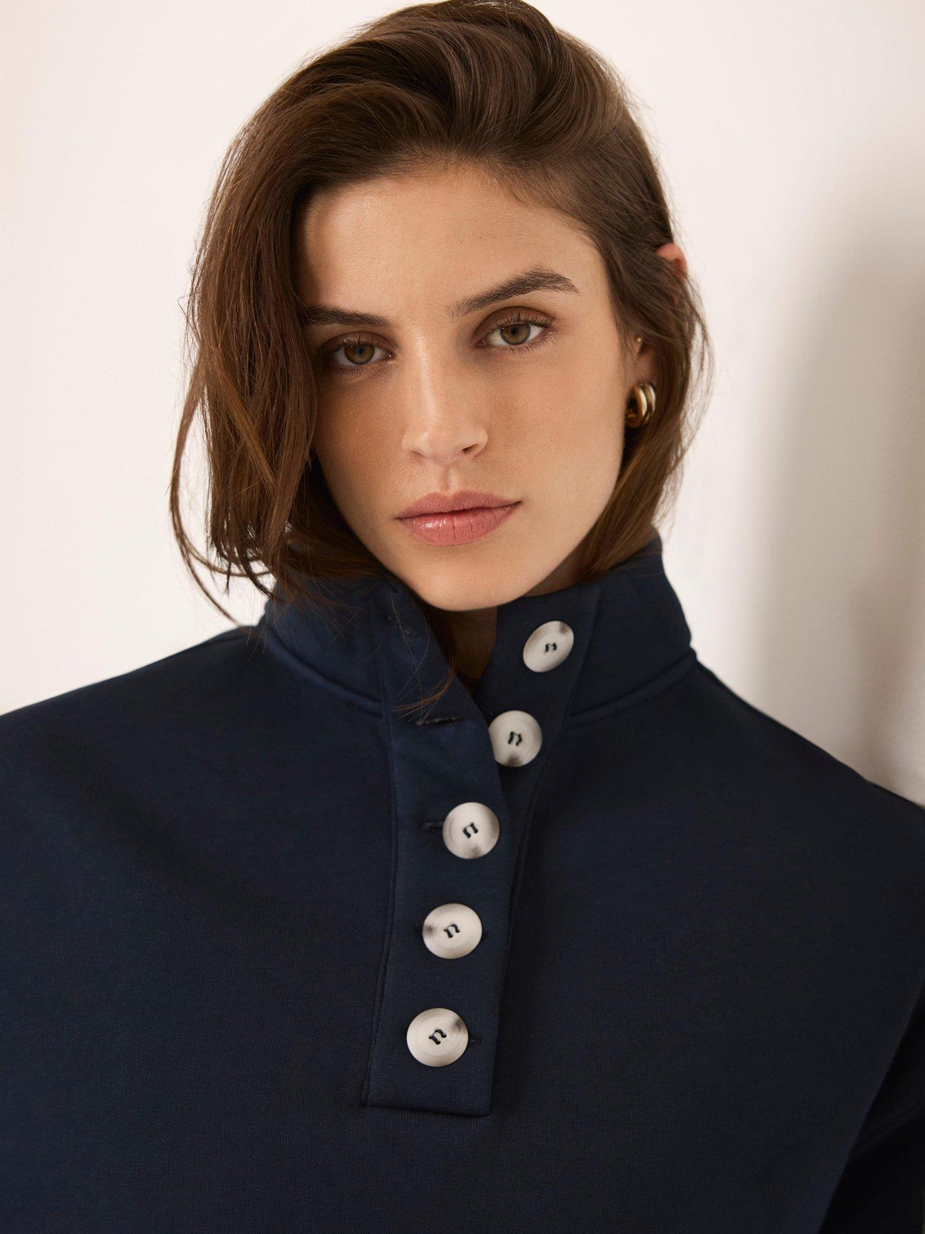 Image 4 of 6 of Mint Velvet Button Neck Sweatshirt -Navy Blue