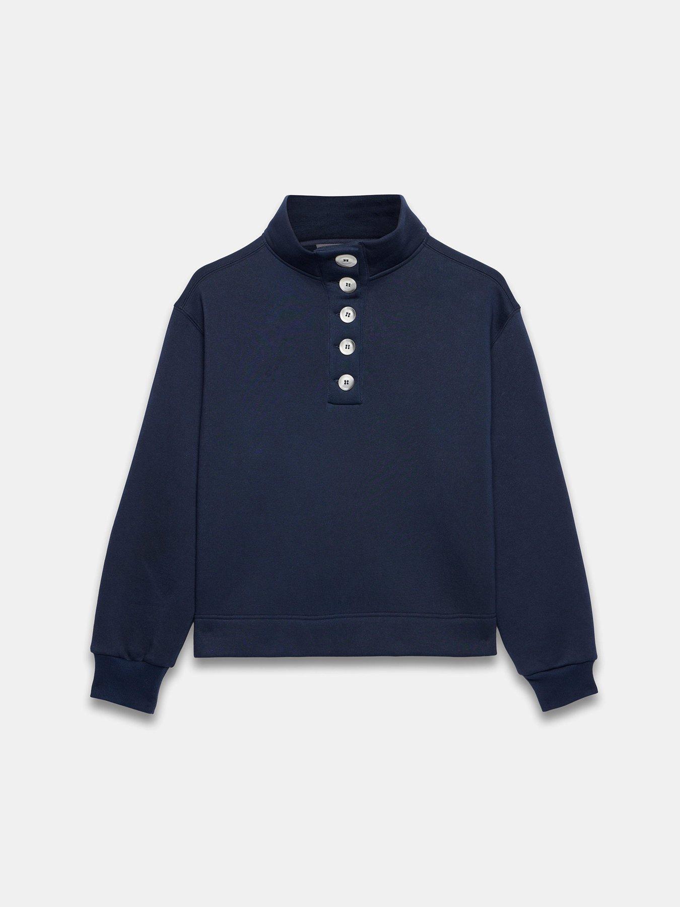 Image 5 of 6 of Mint Velvet Button Neck Sweatshirt -Navy Blue