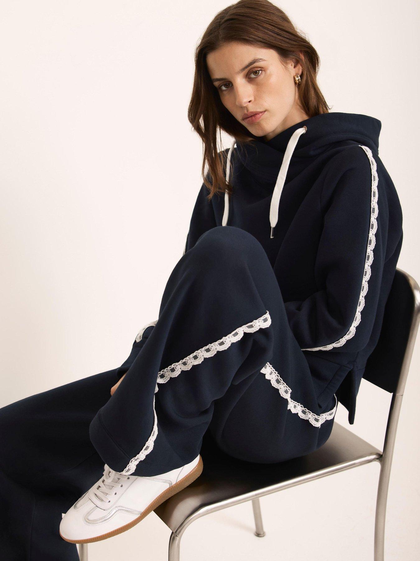 Image 1 of 6 of Mint Velvet Navy Side Stripe Hoodie - Blue