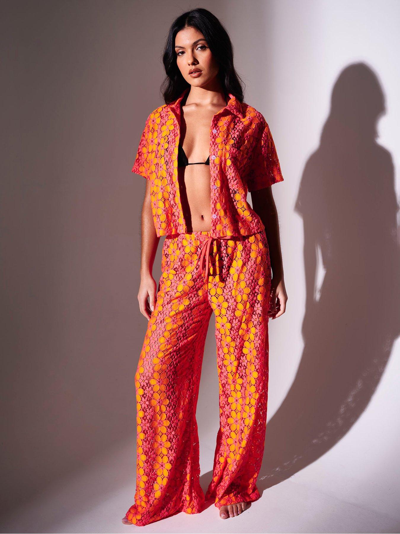 South Beach Floral Crochet Wide Leg Trousers - Multi