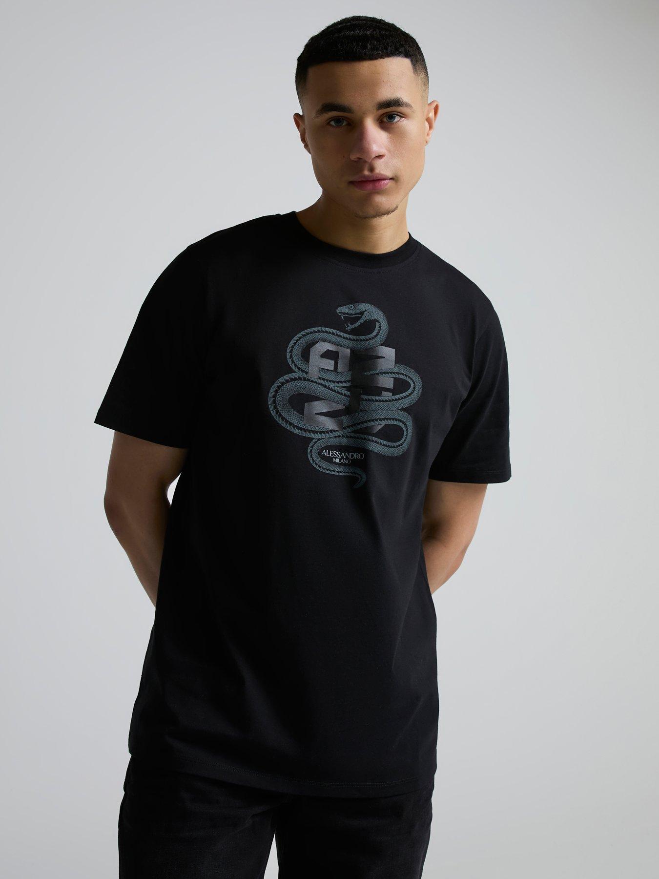Image 1 of 5 of Alessandro Zavetti Pescinolla Snake Print T-Shirt - Black