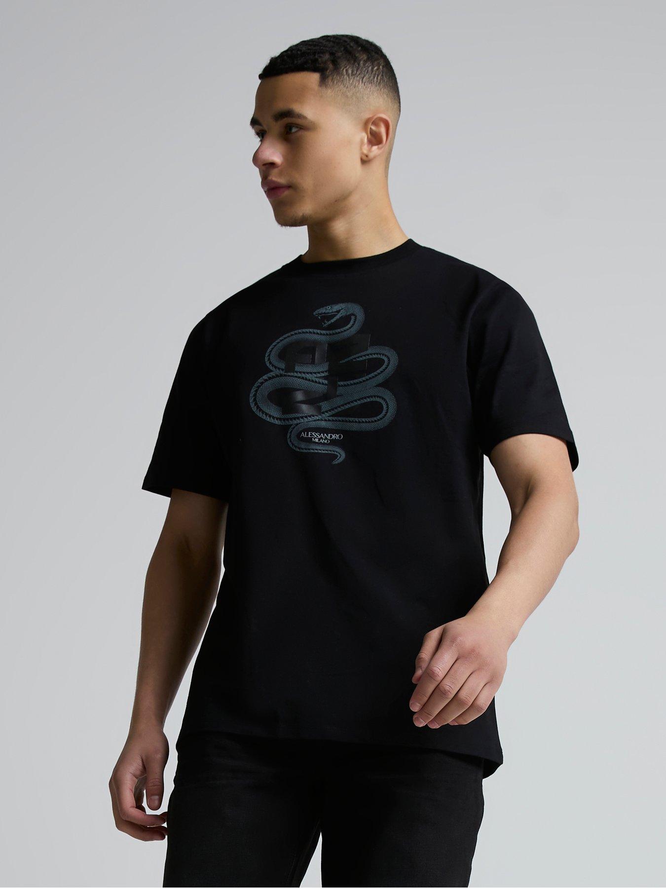 Image 4 of 5 of Alessandro Zavetti Pescinolla Snake Print T-Shirt - Black