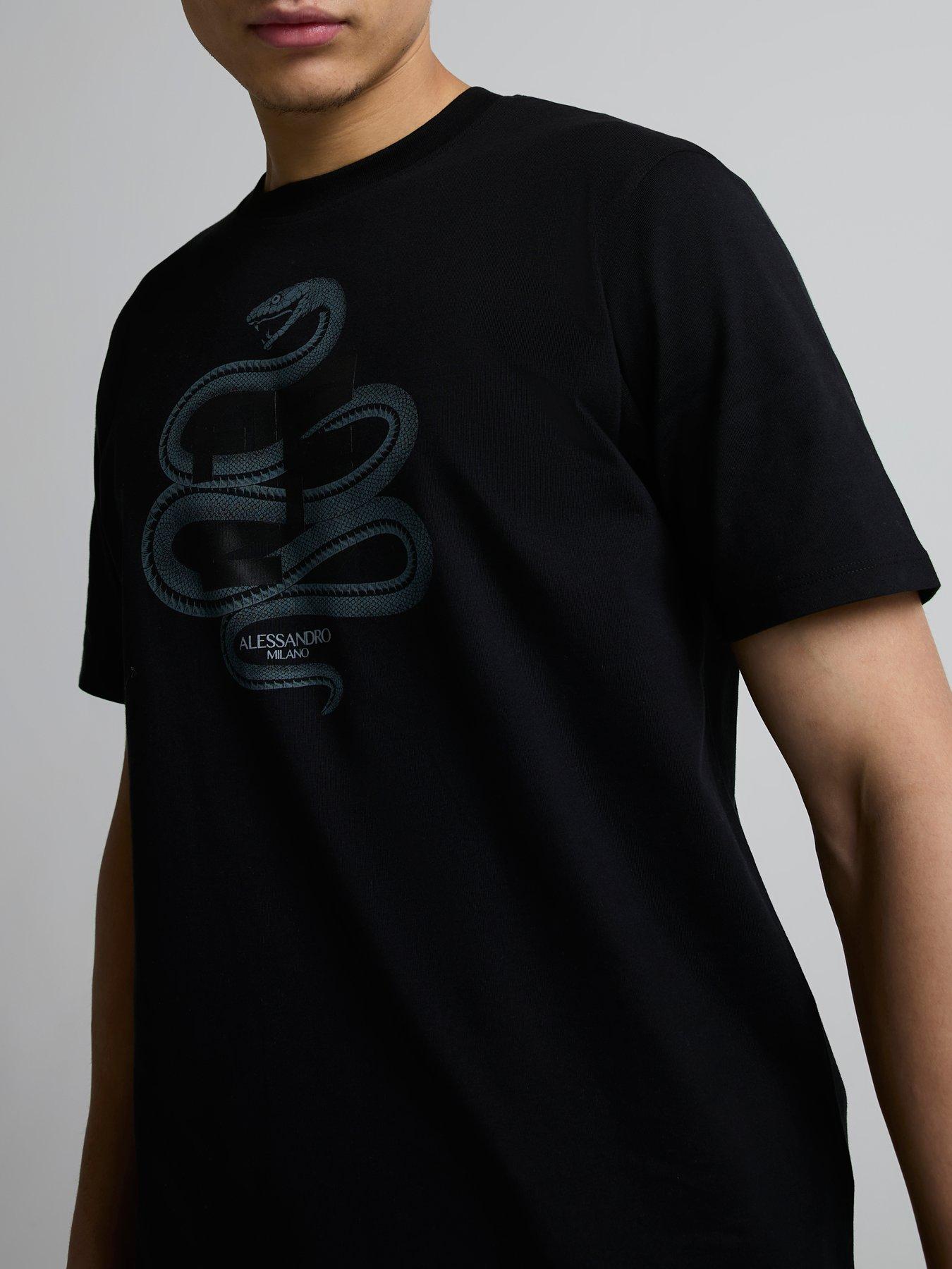 Image 5 of 5 of Alessandro Zavetti Pescinolla Snake Print T-Shirt - Black