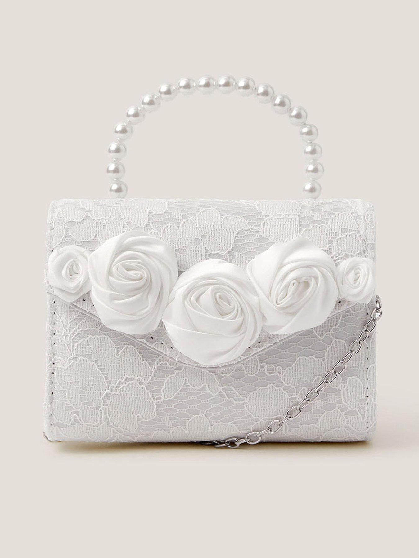 Image 1 of 4 of Monsoon Girls Rosette Pearl Handle Bag - Light Cream