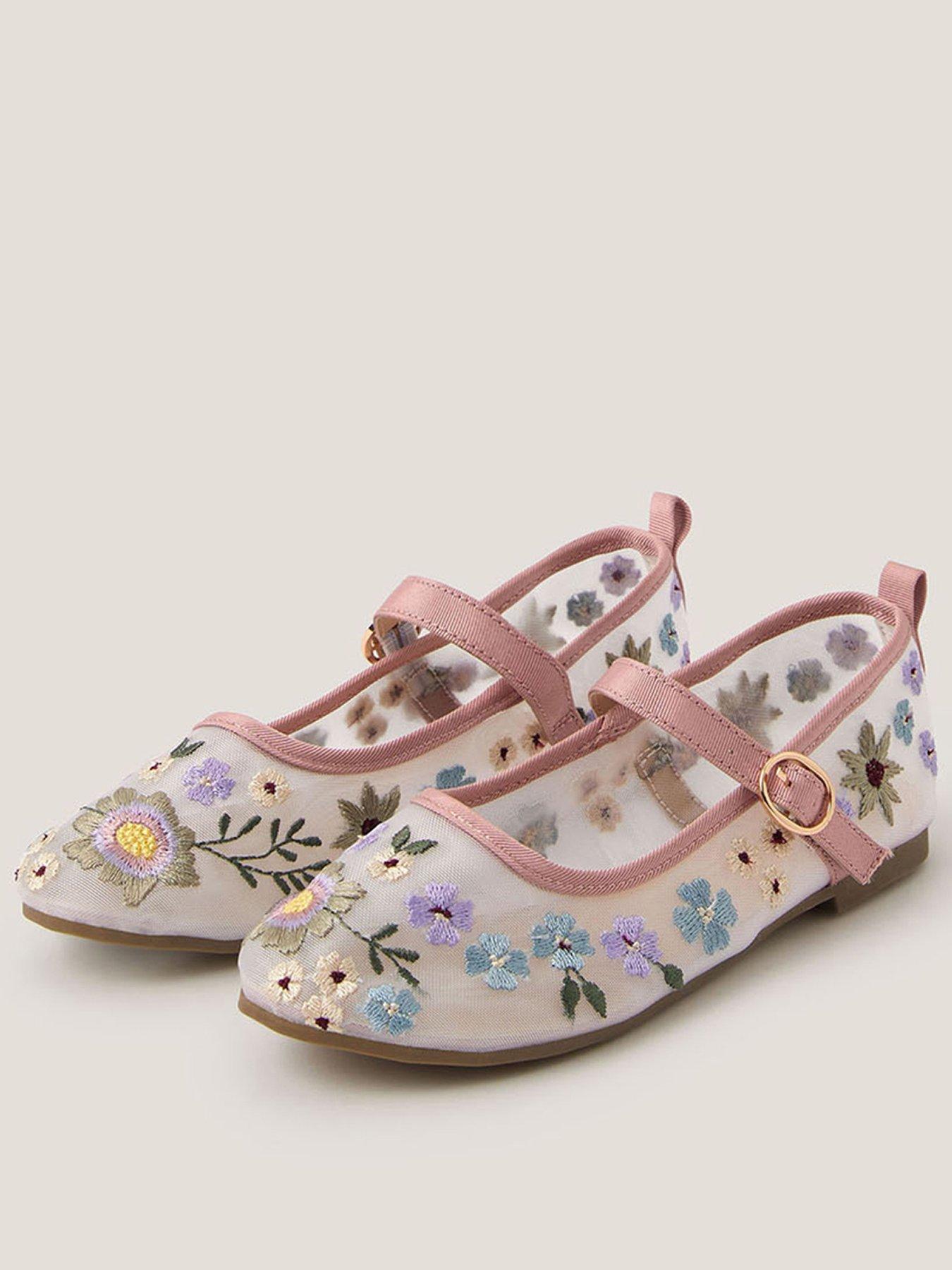 Monsoon Girls Flower Embroidered Ballerina Shoes - Multi