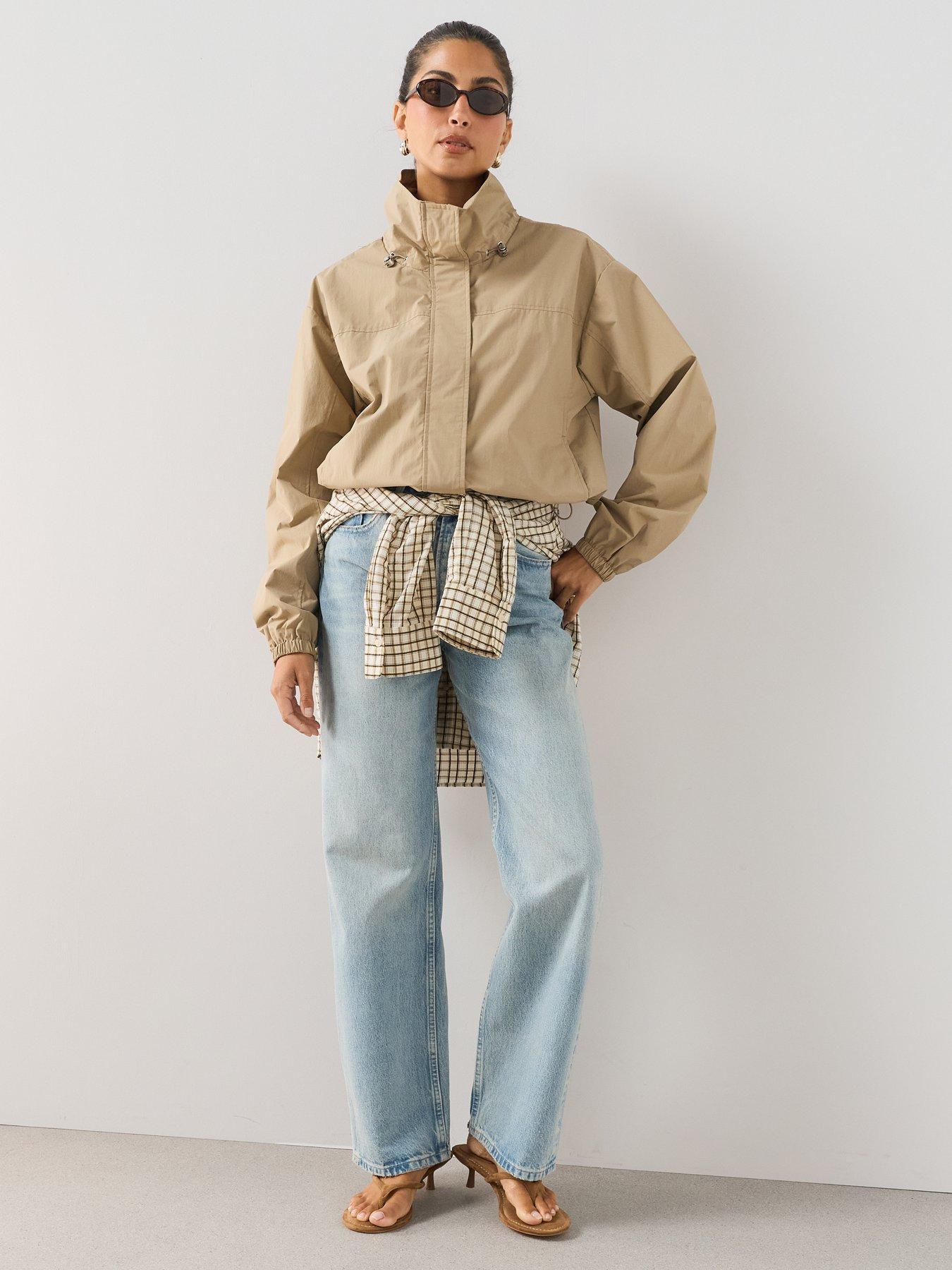 Image 3 of 7 of The Very Collection Water Resistant Funnel Neck Jacket - Light Beige