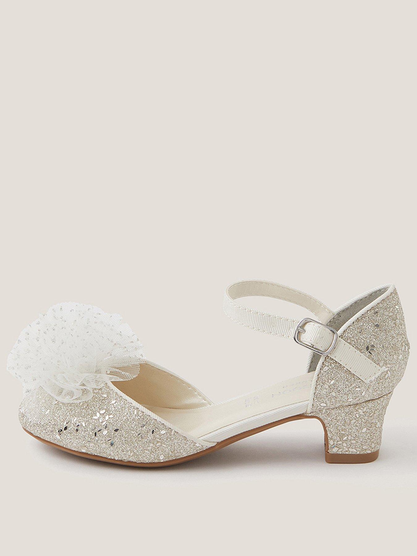 Monsoon Girls Tulle Pom Dancing Heel Shoes - Silver