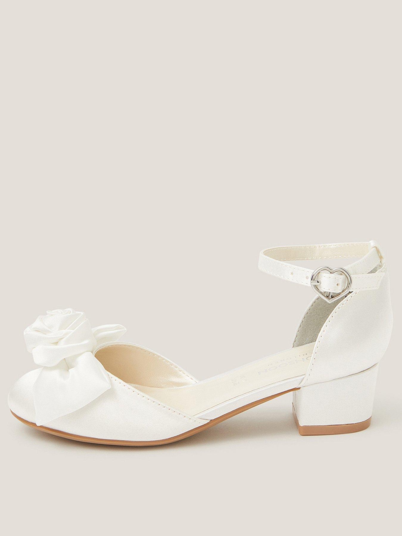 Monsoon Girls Communion Rosette Bow 2 Part Heel Shoes - Light Cream