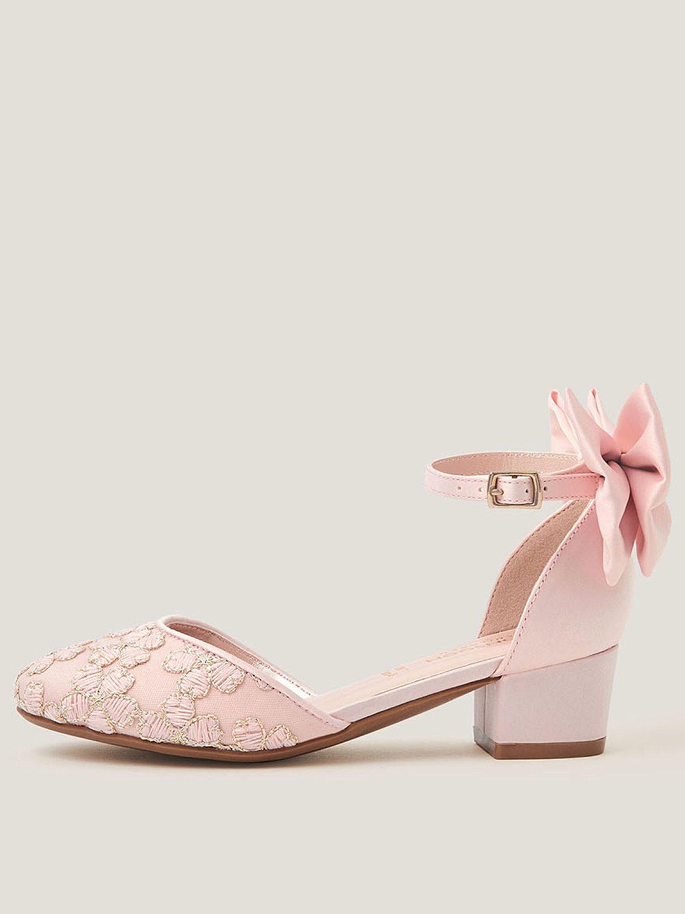 Monsoon Girls Sara Lacey Bow 2 Part Heel Shoes - Pink