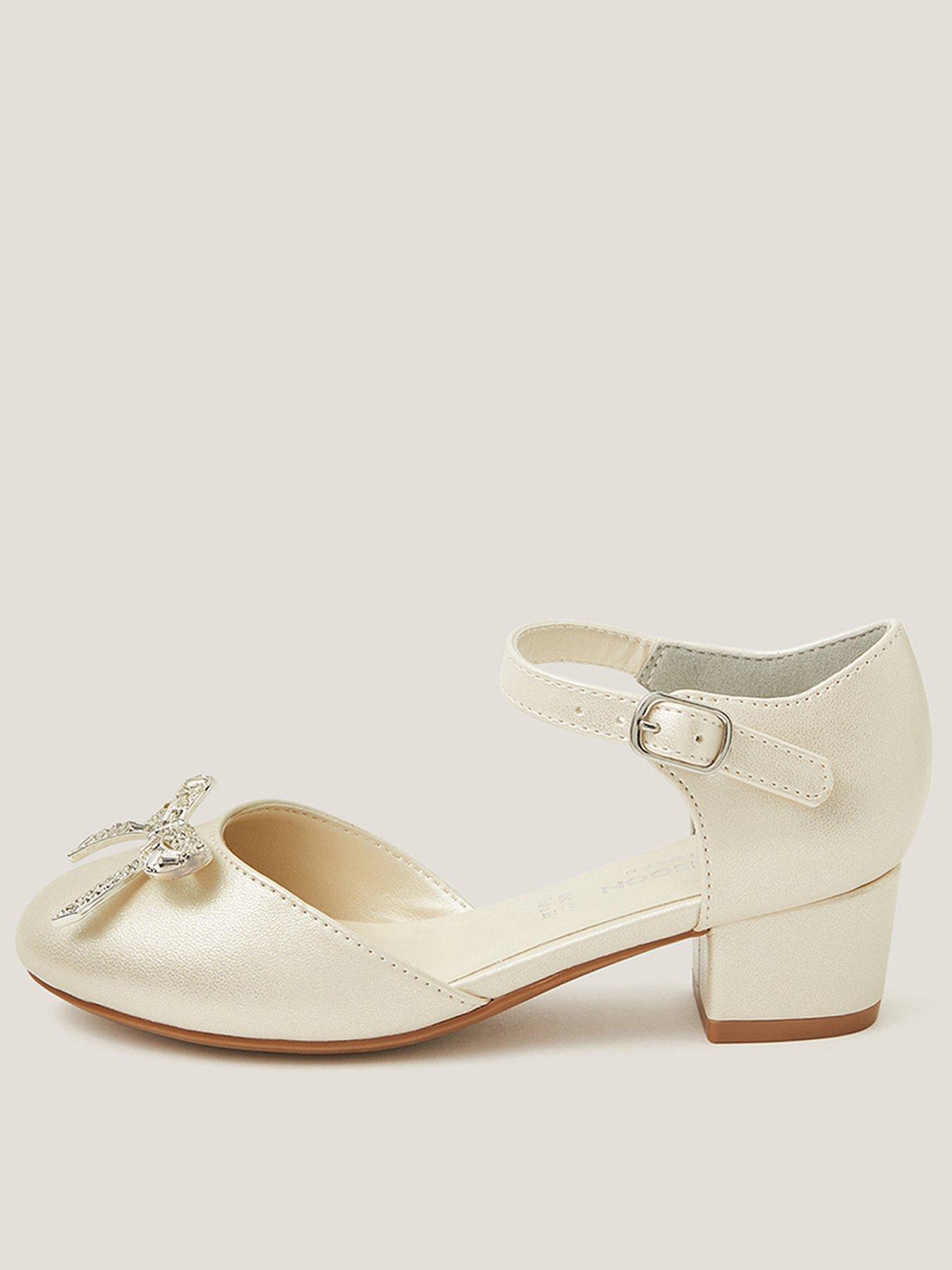 Monsoon Girls Silver Bow Gem 2 Part Heel Shoes - Light Cream