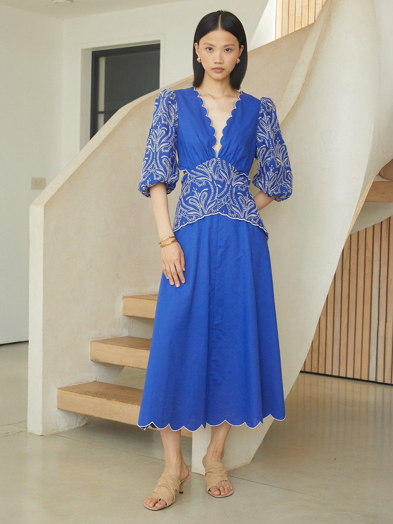 Jovanna Tiana Embroidered Midi Dress - Blue