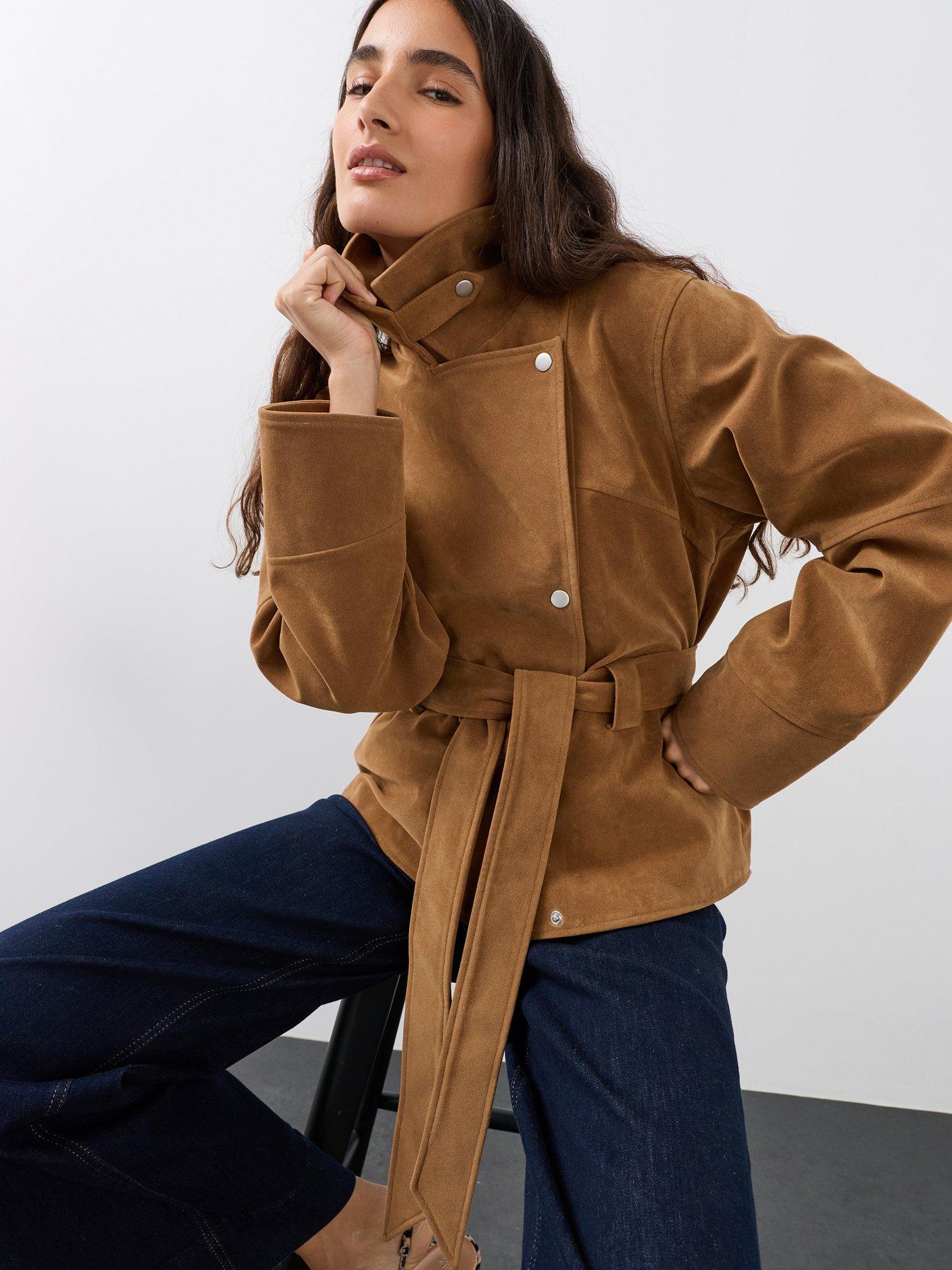The Very Collection Faux Suede Belted Jacket - Brown