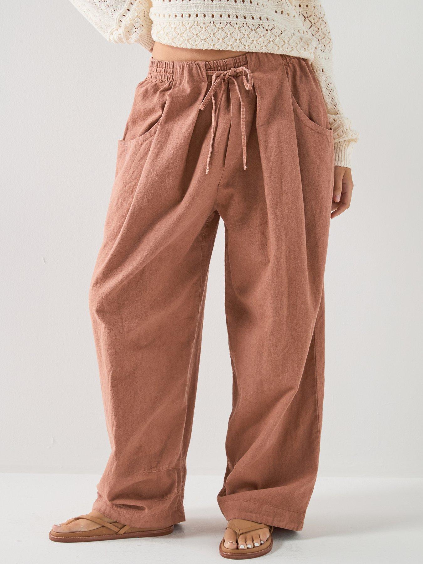 FREE PEOPLE Chambers Laid Back Pull On Pants, Pink, Size L, Women