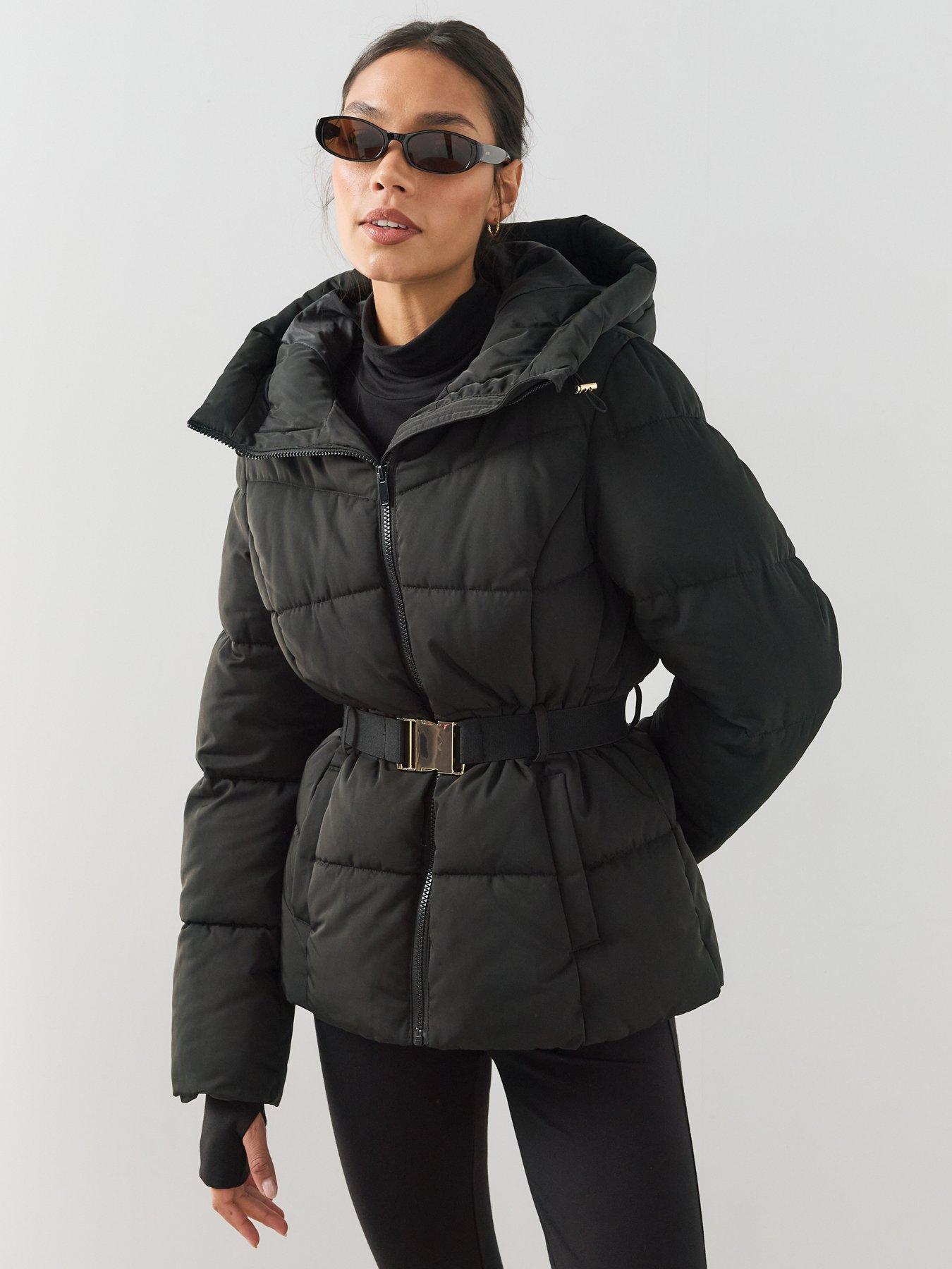 Image 1 of 7 of The Very Collection Funnel Hood Belted Padded Coat