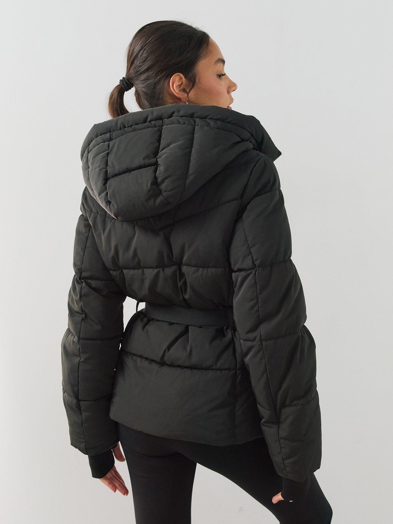 Image 2 of 7 of The Very Collection Funnel Hood Belted Padded Coat