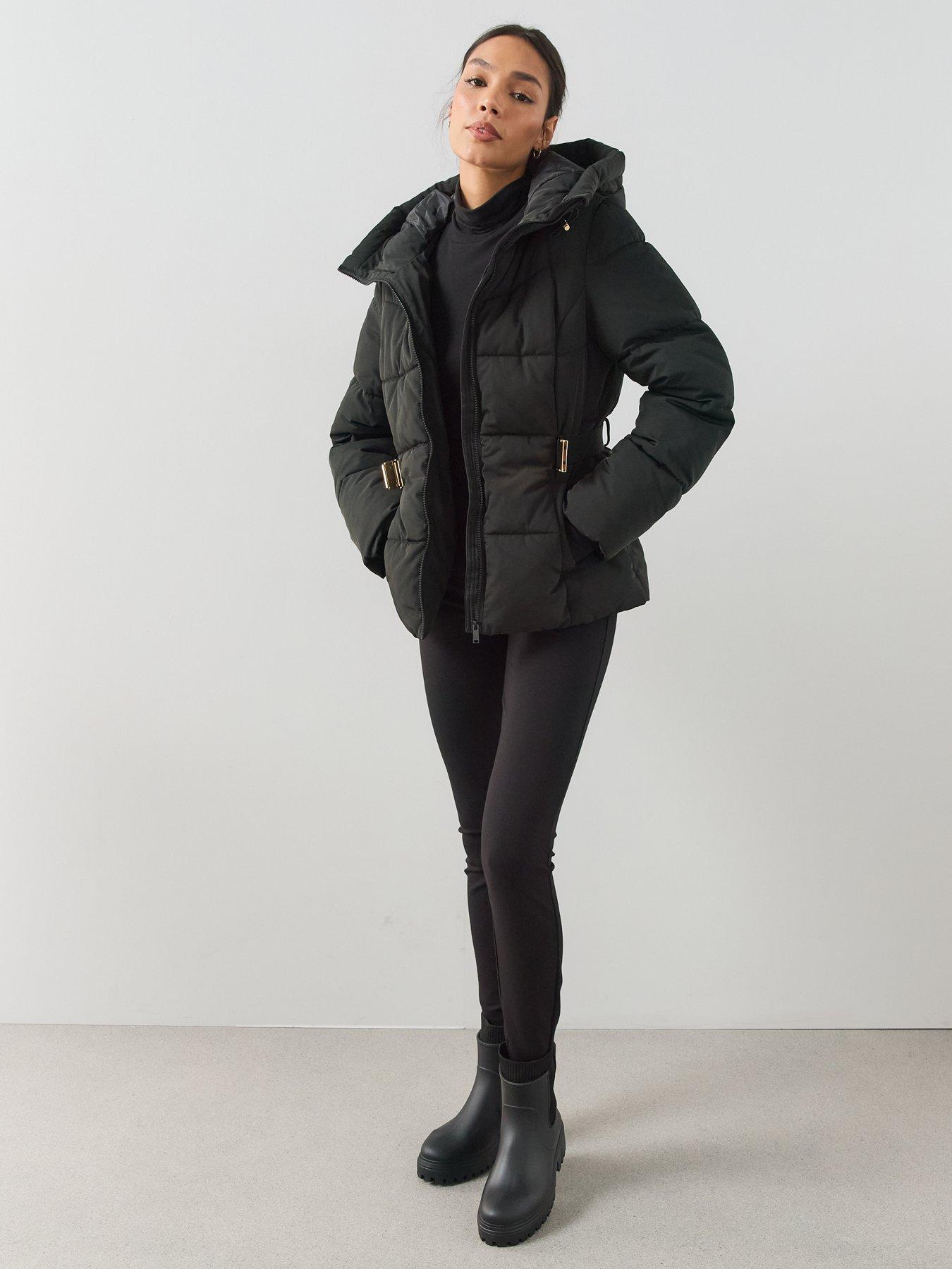 Image 3 of 7 of The Very Collection Funnel Hood Belted Padded Coat