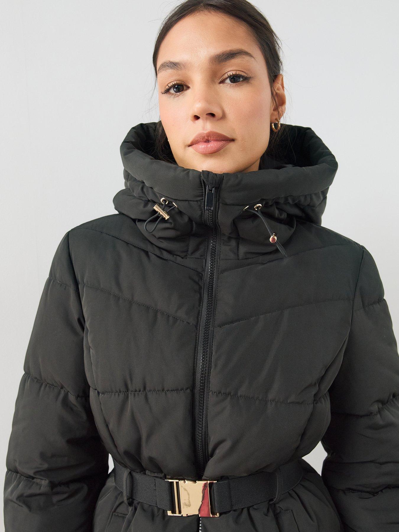 Image 4 of 7 of The Very Collection Funnel Hood Belted Padded Coat