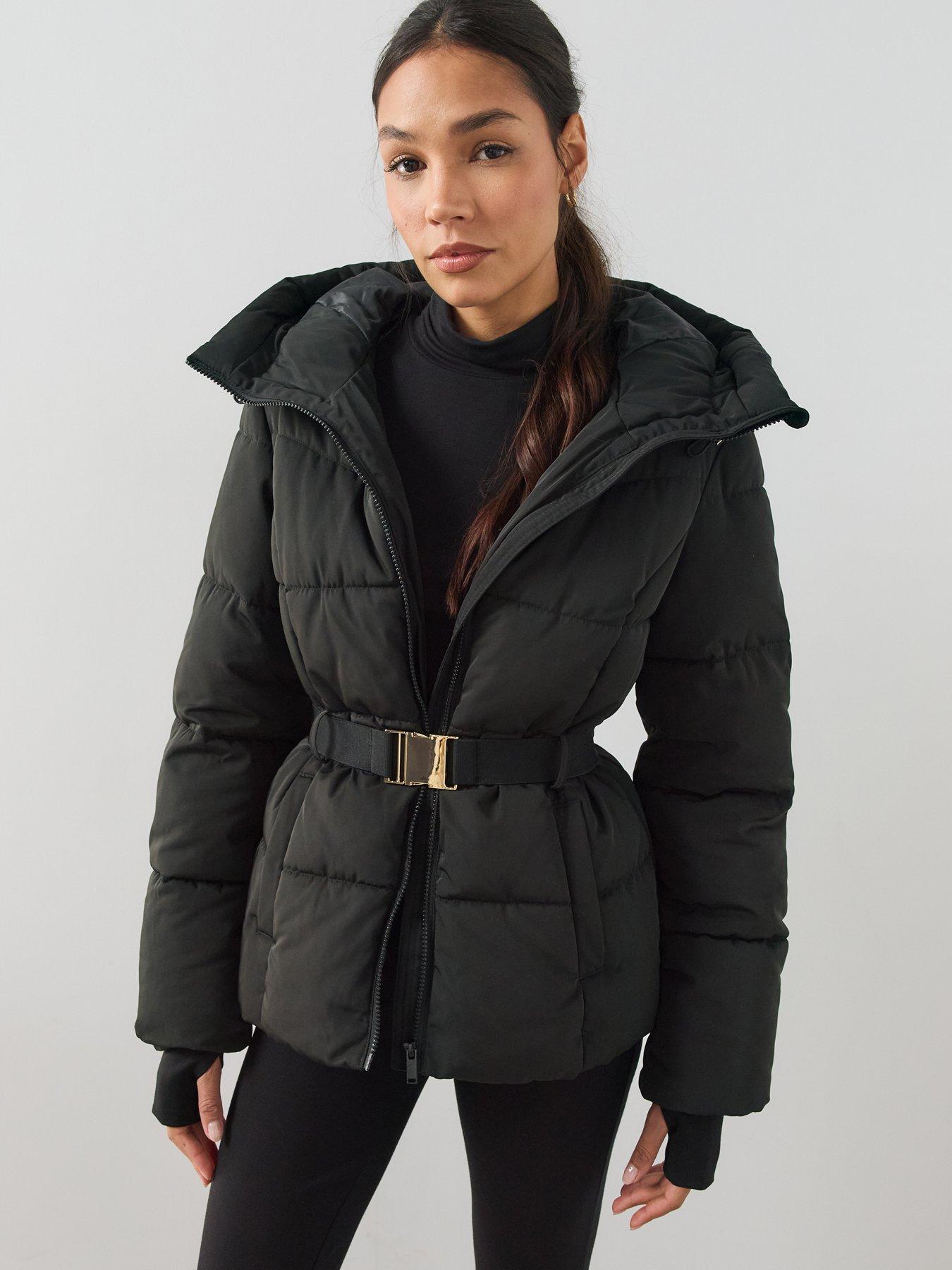 Image 5 of 7 of The Very Collection Funnel Hood Belted Padded Coat