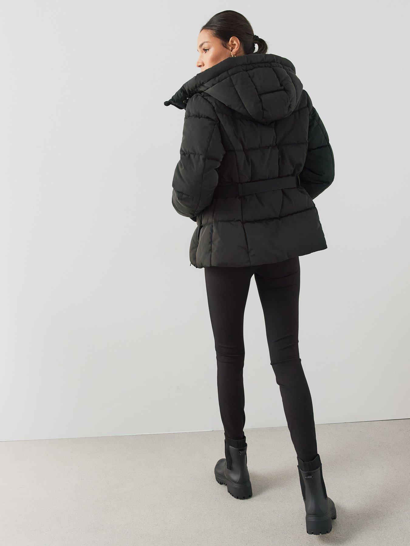 Image 6 of 7 of The Very Collection Funnel Hood Belted Padded Coat