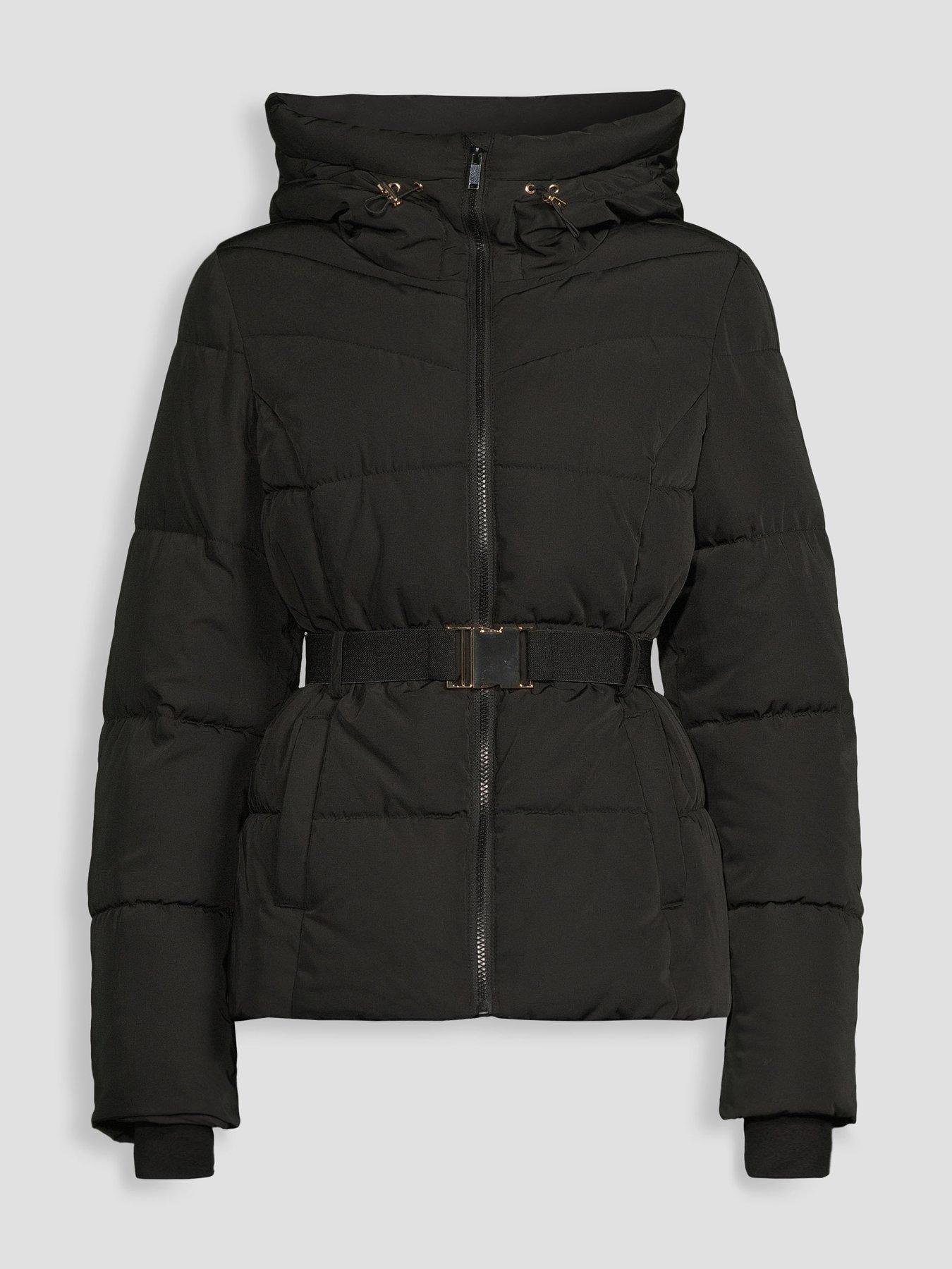 Image 7 of 7 of The Very Collection Funnel Hood Belted Padded Coat