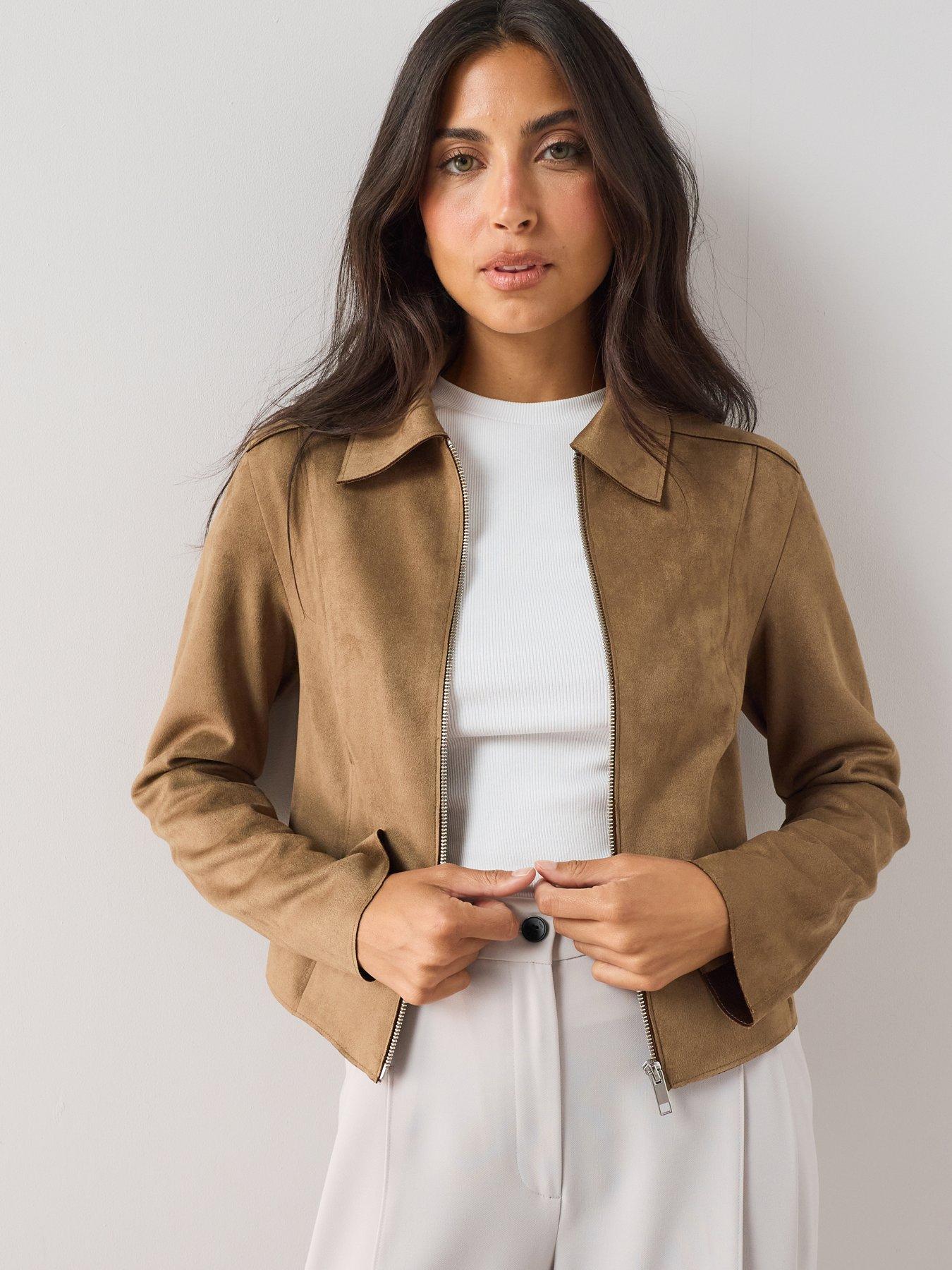 The Very Collection Fitted Suede Jacket - Light Brown