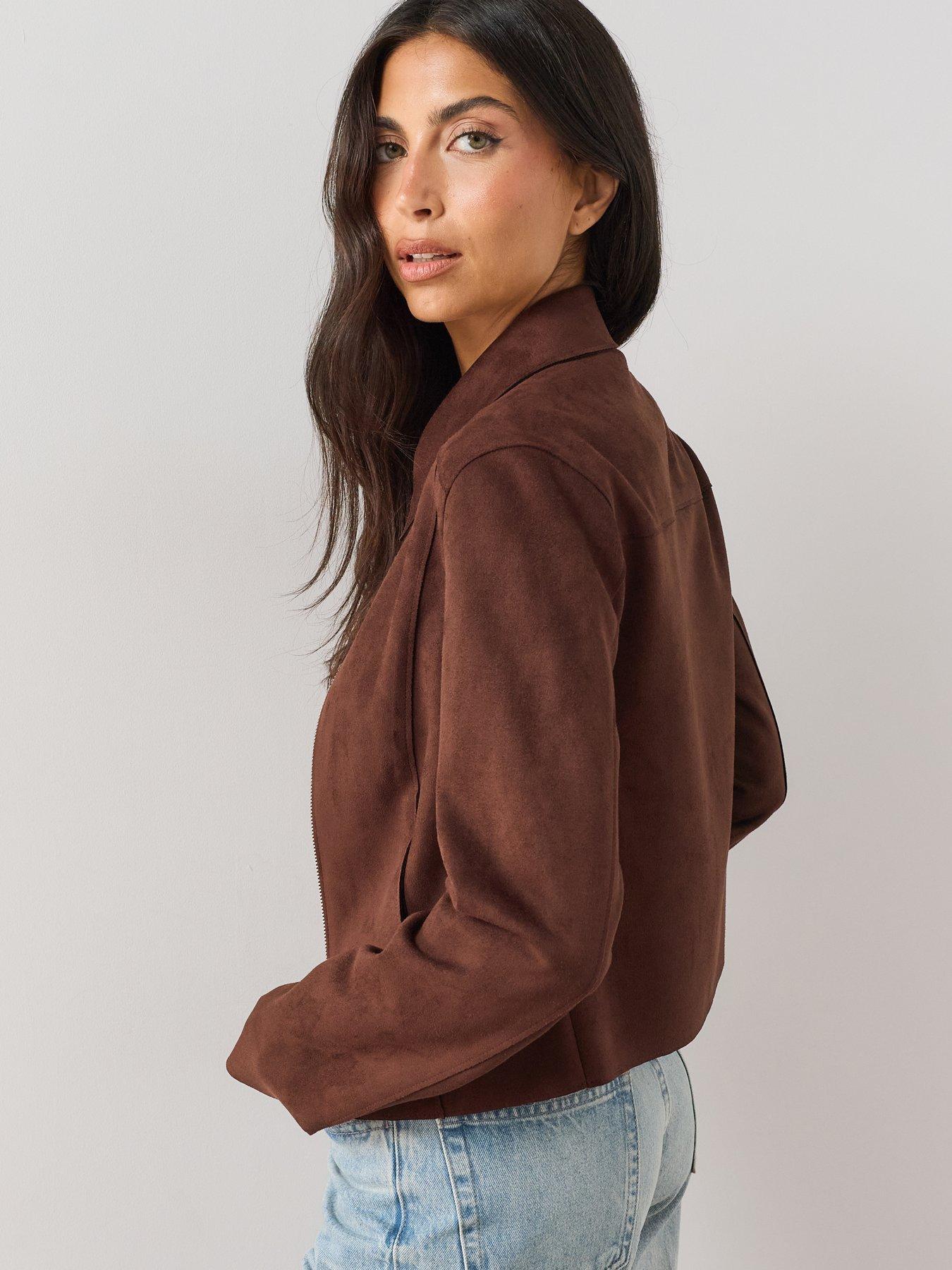 Image 2 of 7 of The Very Collection Zip Front Suedette Jacket - Brown