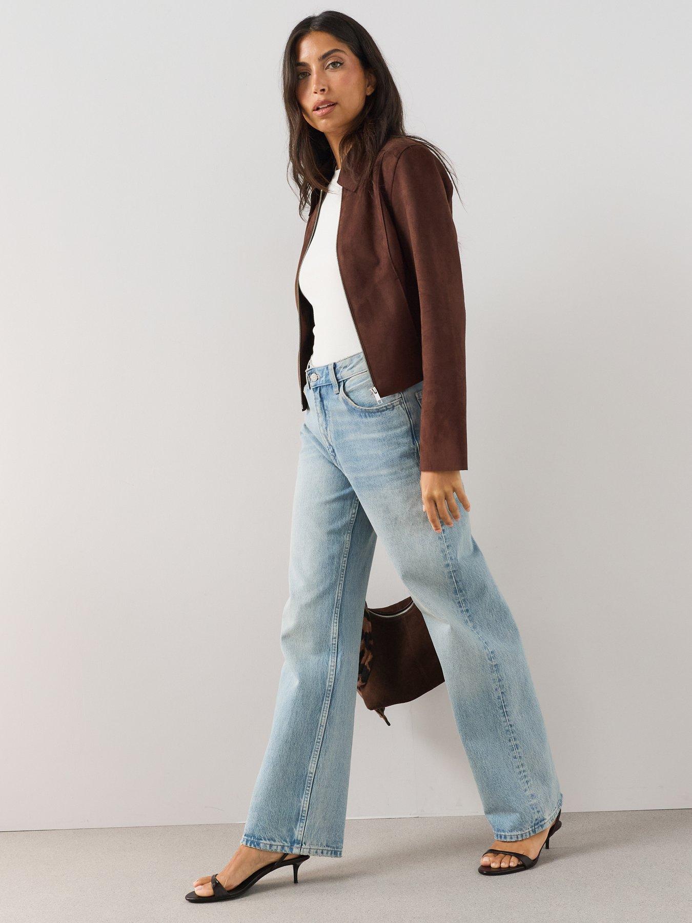 Image 5 of 7 of The Very Collection Zip Front Suedette Jacket - Brown