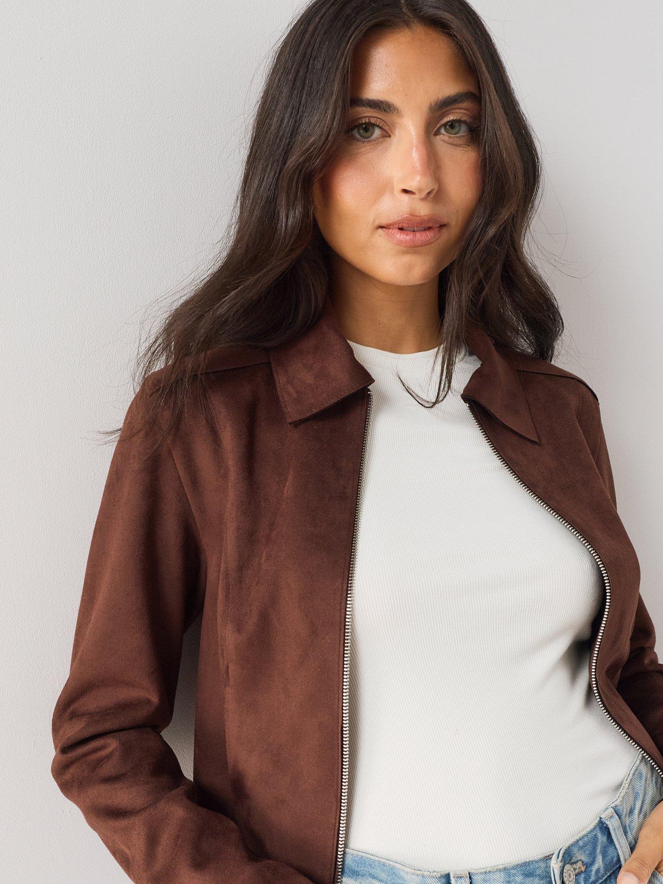 Image 6 of 7 of The Very Collection Zip Front Suedette Jacket - Brown