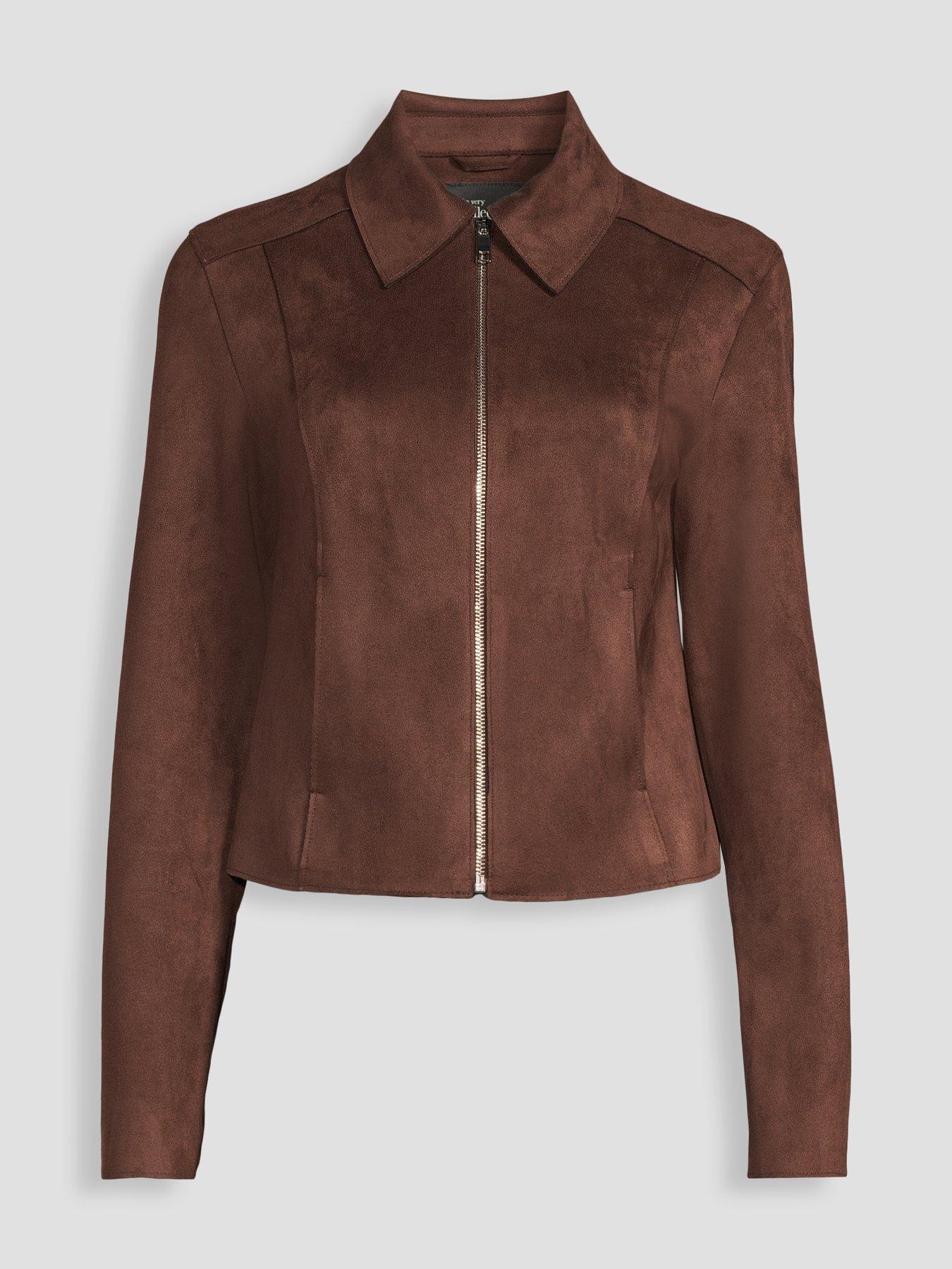 Image 7 of 7 of The Very Collection Zip Front Suedette Jacket - Brown