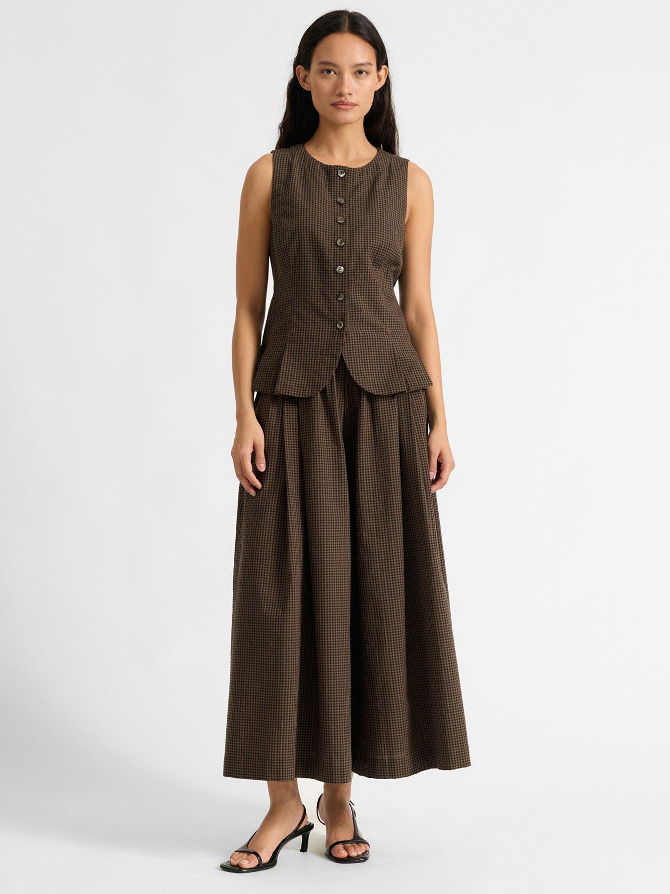 Image 1 of 4 of Albaray Gingham Wide Leg Culottes - Brown