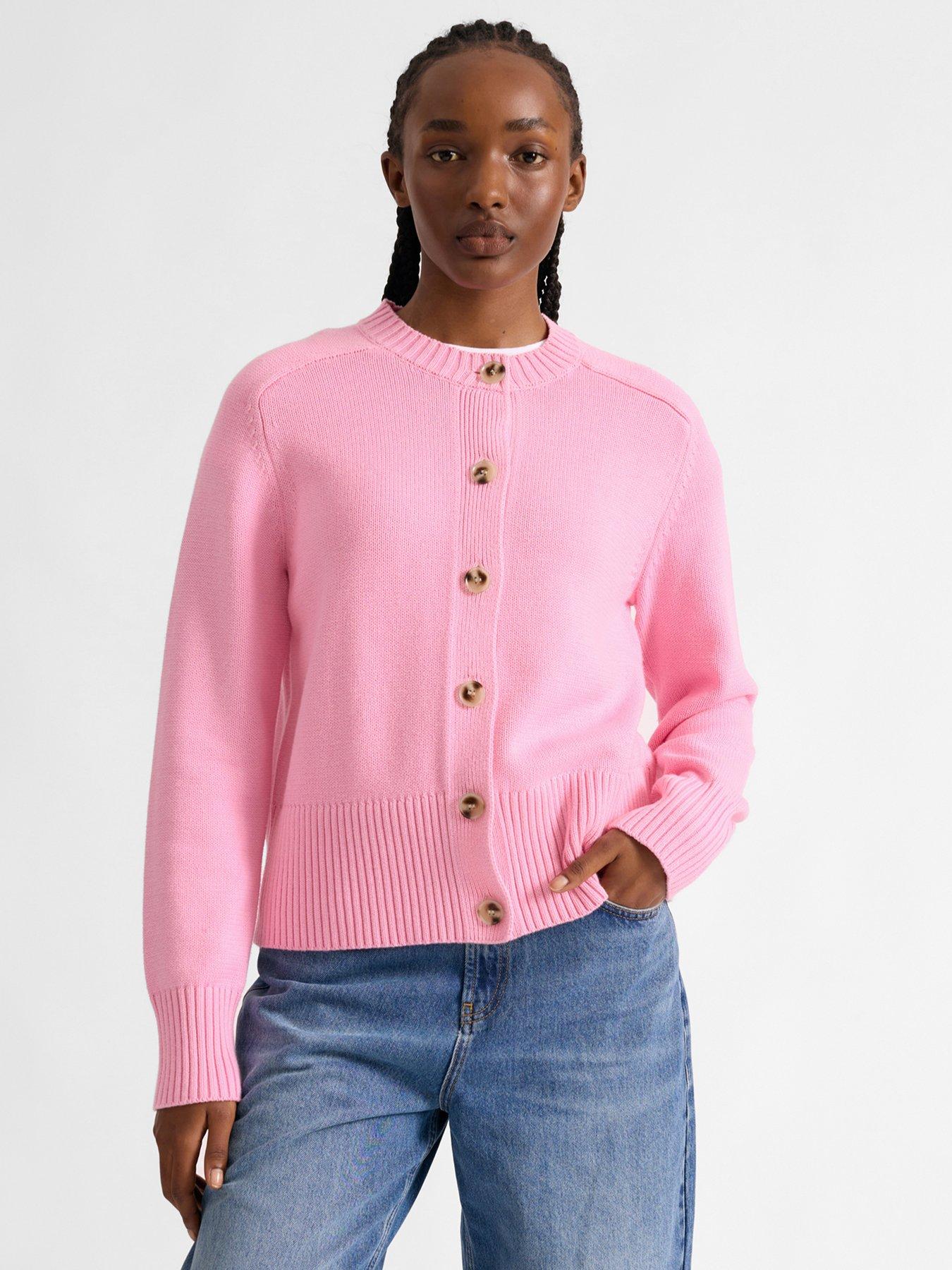 Albaray Cotton Crew Neck Cardigan - Pink