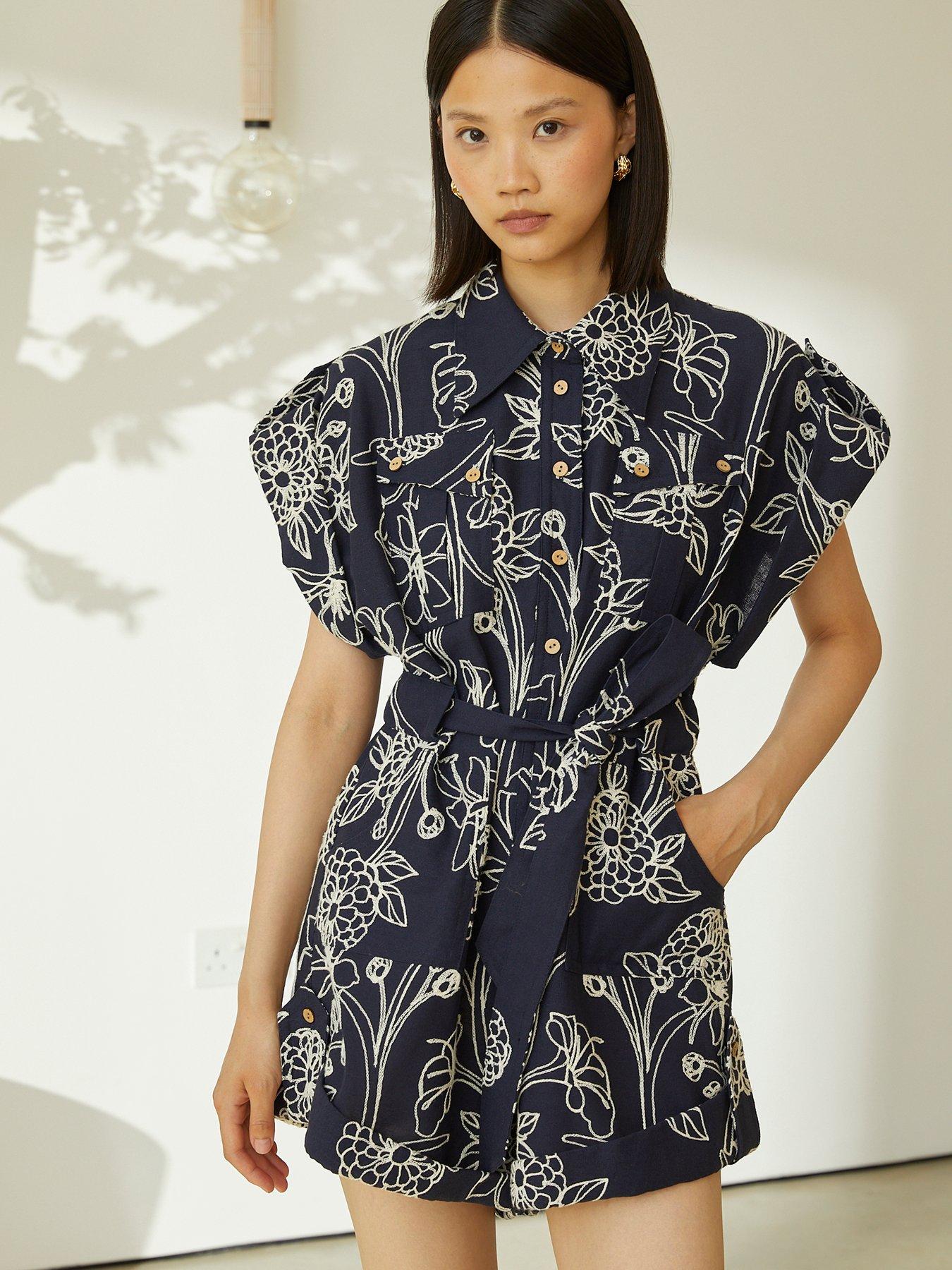 Image 6 of 6 of Jovanna Liraia Embroidered Playsuit - Navy